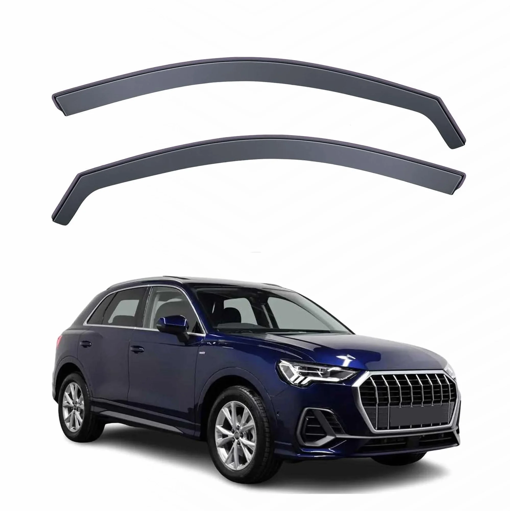 Deflettori per finestrini anteriori per auto compatibili con Audi Q3-5 porte - Anno 2019 - in poi - Colore fumoso - Installazione interna trasparente