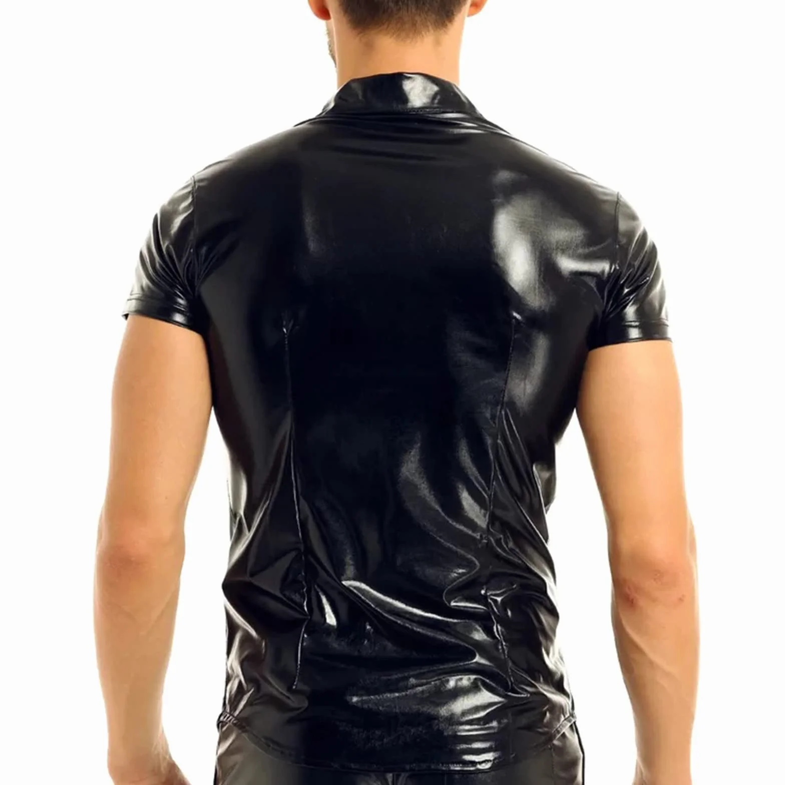 Męska koszula z lateksu slim fit z efektem mokrej skóry