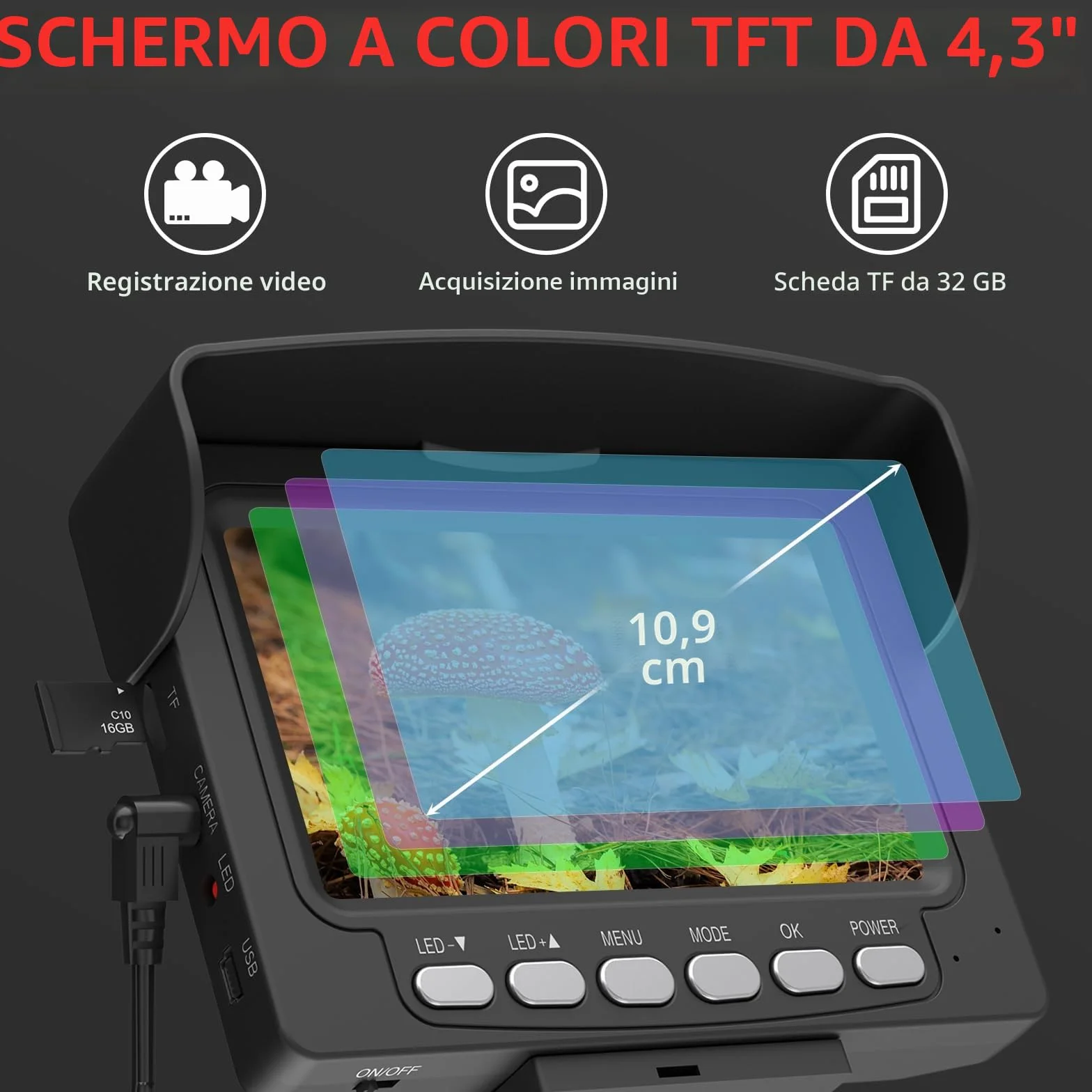 Sanyipace Telecamera di Ispezione 30m con DVR per Tubi Fognature, Batteria 5600 mAh, 8 LED Regolabili, 32GB
