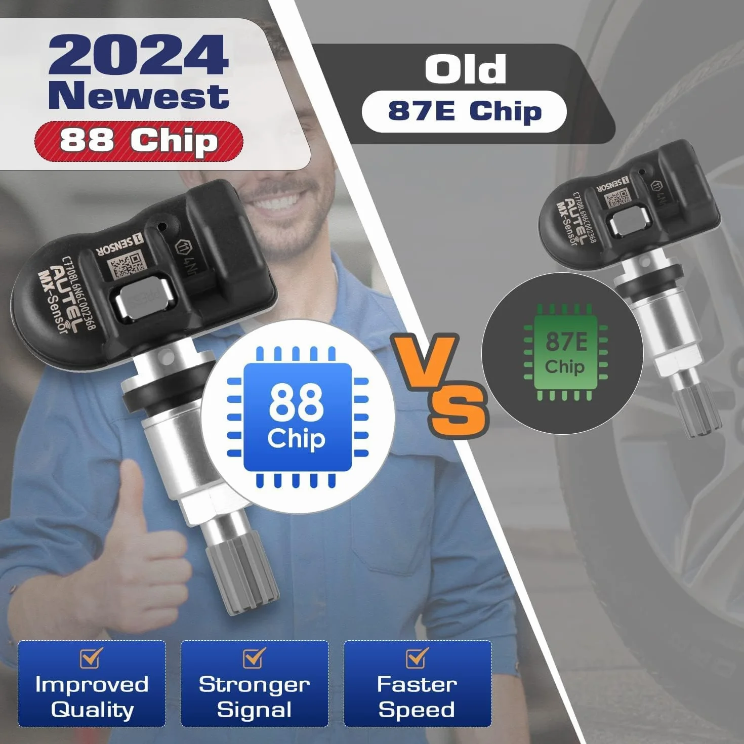Autel TPMS Sostituzione Pneumatico a Doppia Frequenza per Tutte Automobili, Sensore OE Identicamente Costruito 100%, Valvola Metallo, 4 Pezzi