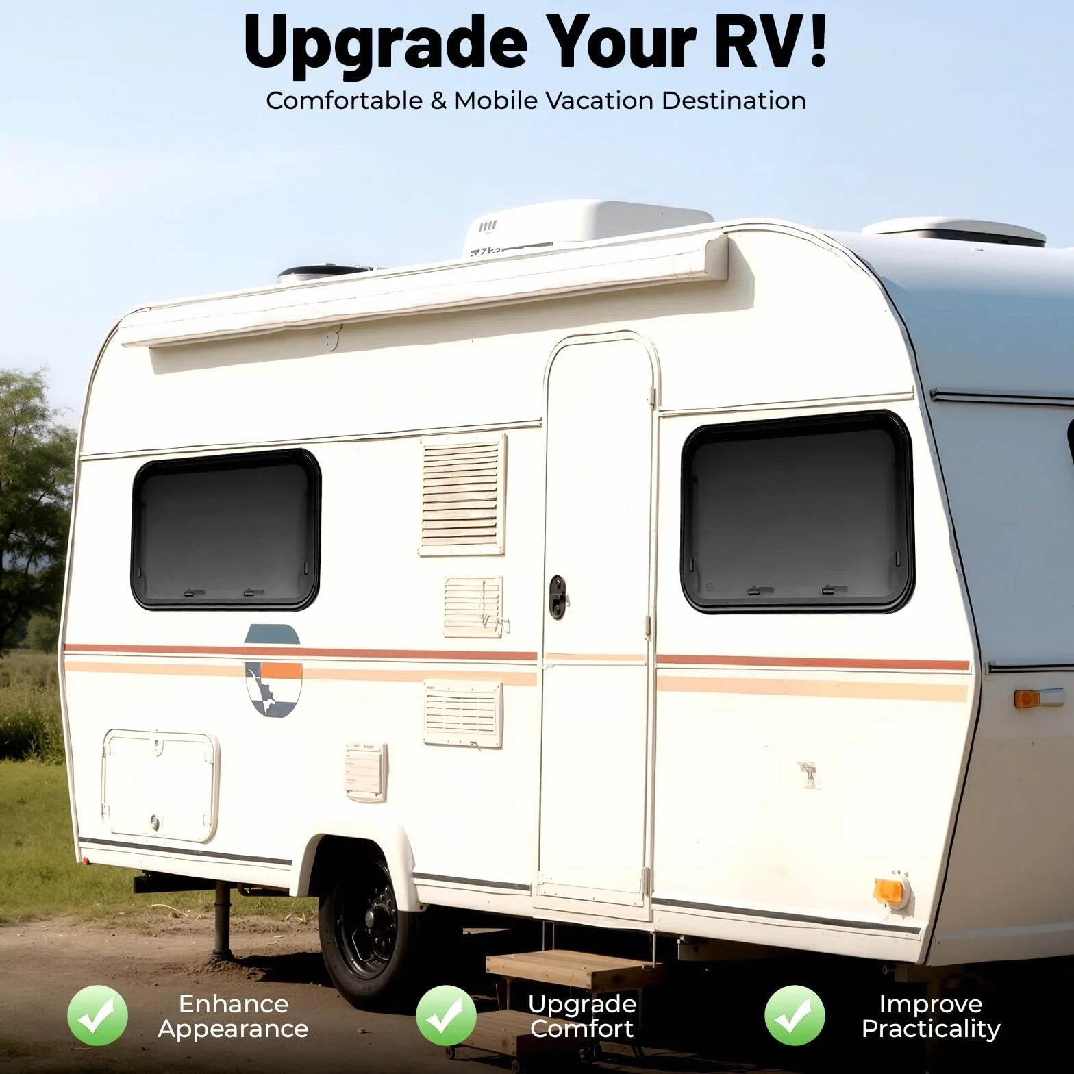 Finestra di visualizzazione 900 x 550 mm per camper con persiana, finestra per camper con rete anti-zanzara, finestra laterale per camper, finestra esterna a spinta per camper
