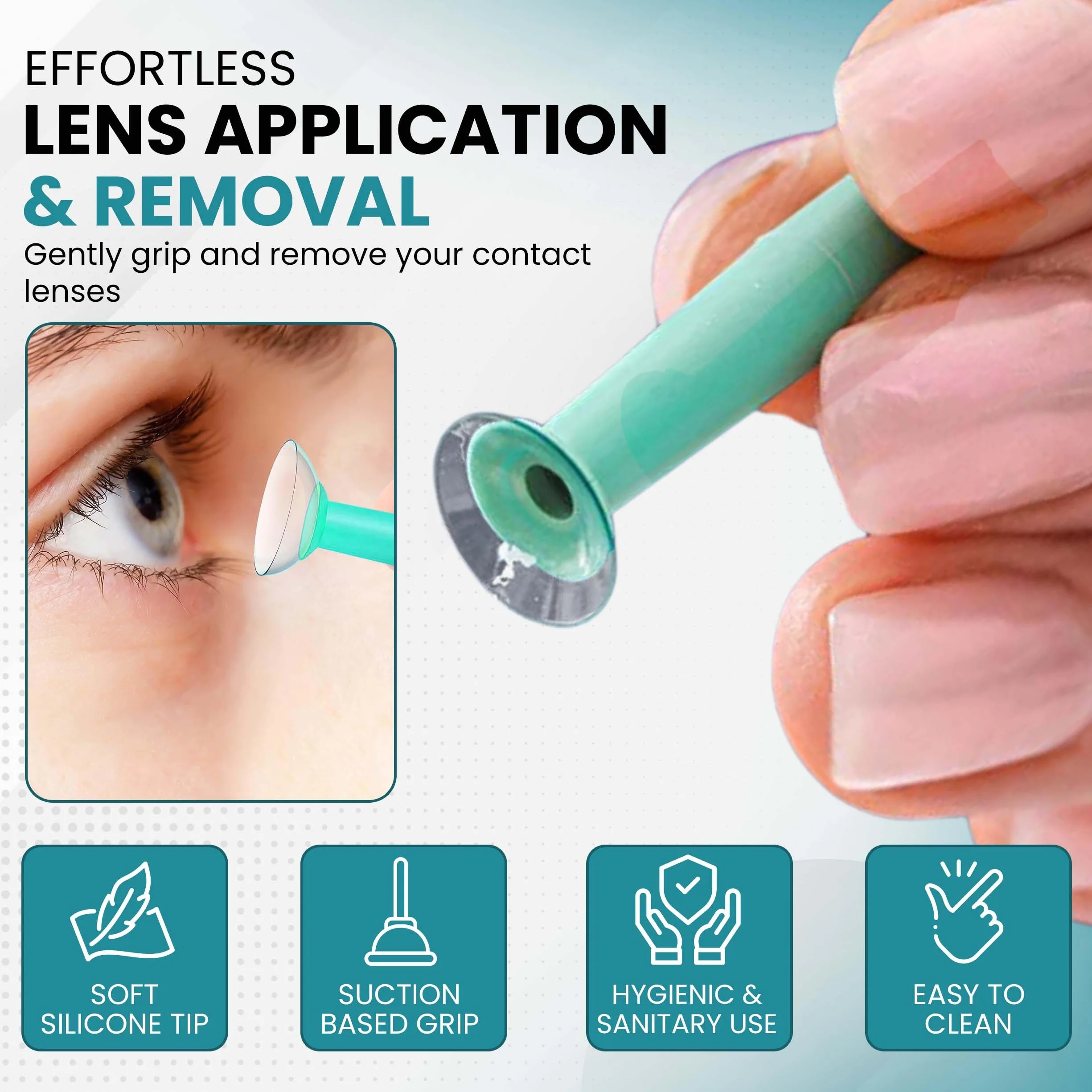 SPORTS WORLD VISION Strumento Applicatore e Rimuovi Lenti a Contatto con Custodia 1Pz Inseritore Lenti Silicone Verde Supporto Ventosa