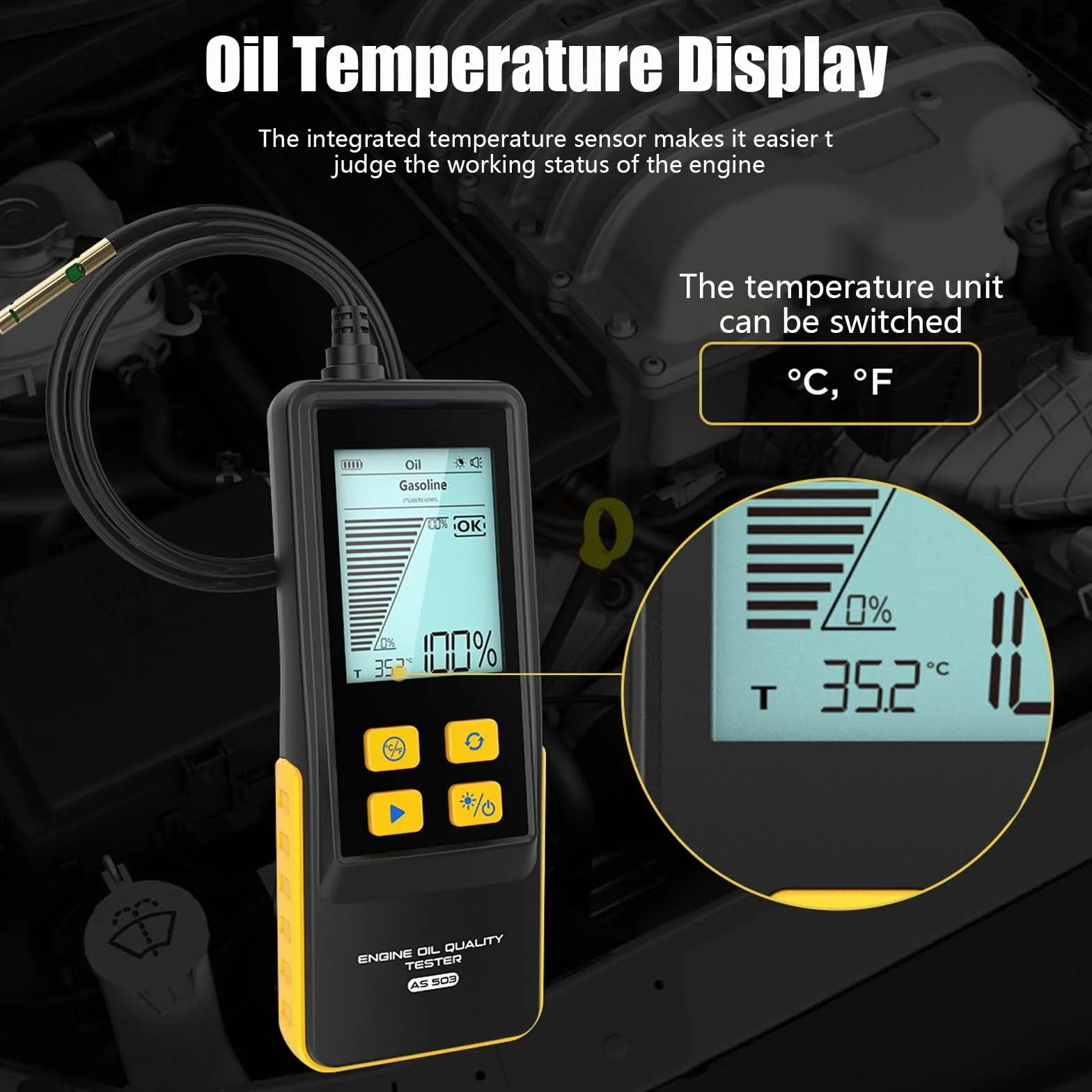 Tester Liquido Freni Digitale AS503 con Schermo LCD 2,8" e Sonda ad Alta Precisione