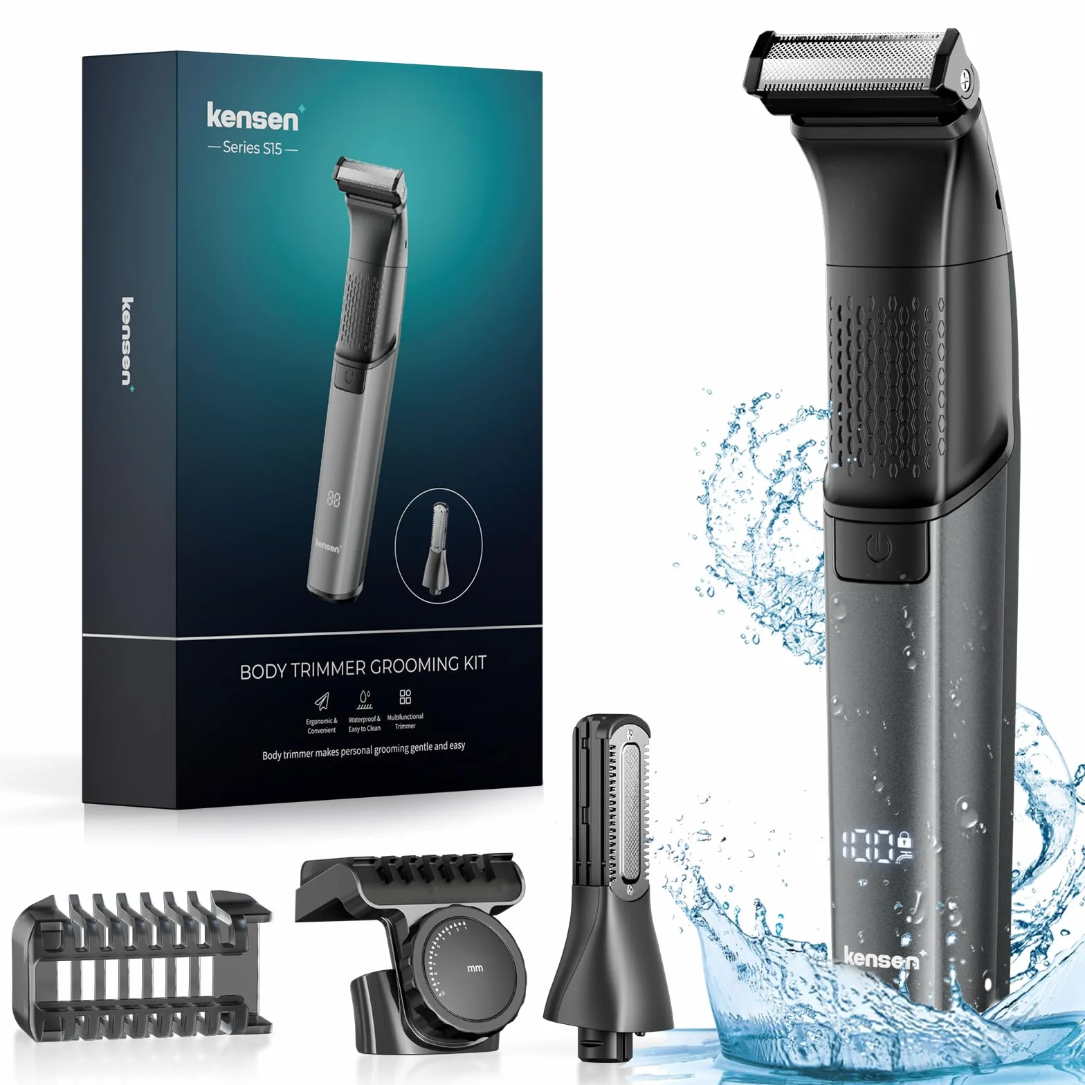 kensen Rasoio Elettrico Corpo Uomo Impermeabile 2 In 1 Depilatore Wet&Dry con Pettini Regolabili 1-10mm 100 Minuti Autonomia