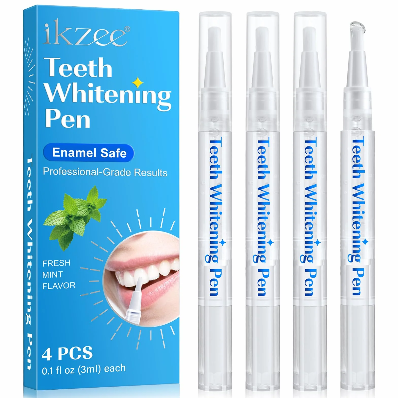 Penna Sbiancante per Denti 4 Confezioni, Gel Sbiancante Indolore, Sicuro per lo Smalto, Gusto Menta