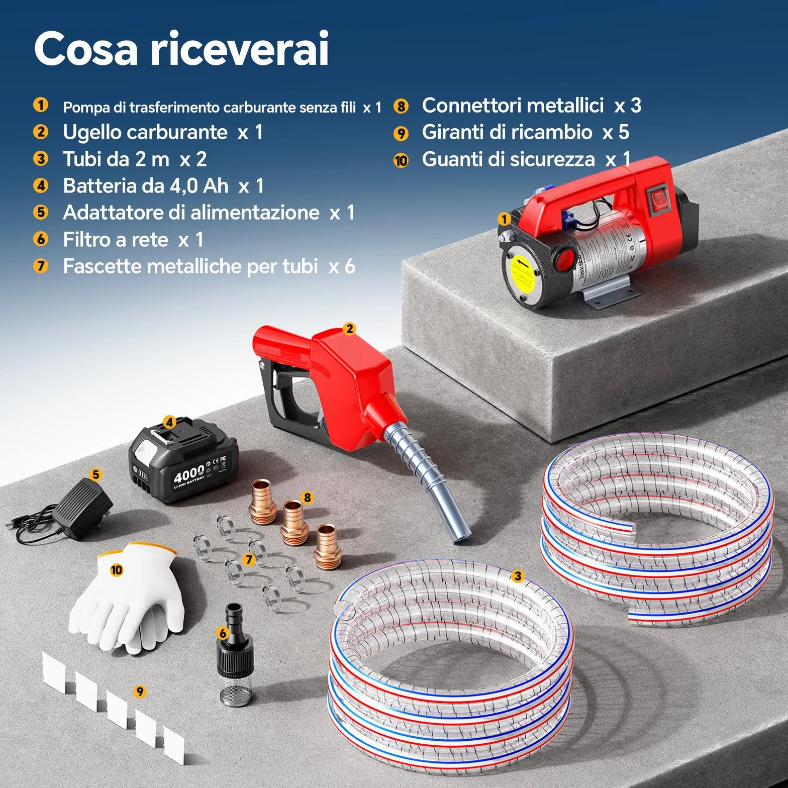 Taskstar Pompa Travaso Gasolio a Batteria 45L/min 21V Set con Batteria 4,0Ah Portatile