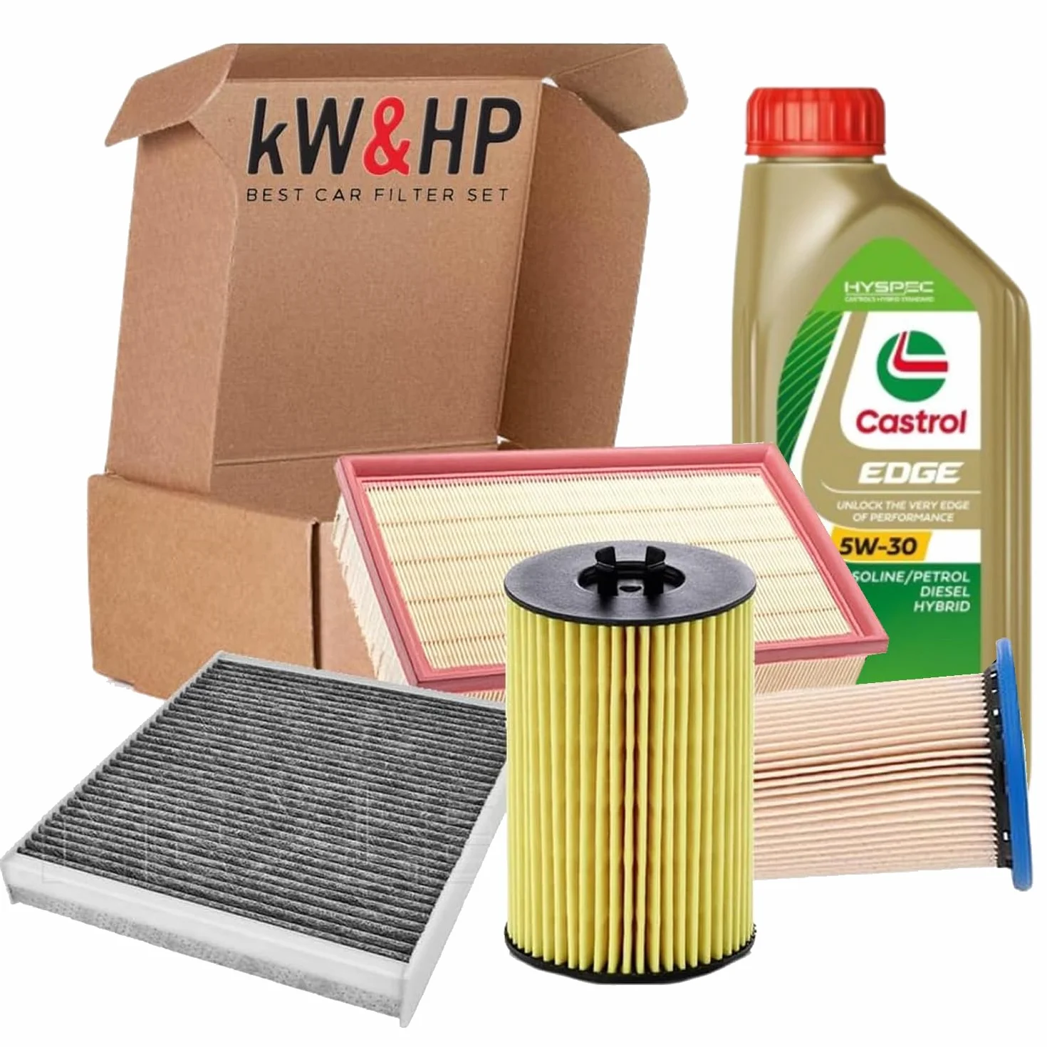 KIT TAGLIANDO 4 FILTRI (F. CARBURANTE, F. OLIO, F. ARIA, F. ABITACOLO)+ 5LT OLIO MOTORE 5W-30 PER VW GOLF 7 VII, A3, Q3, TIGUAN, TOURAN 1.6 2.0 TDI GTD