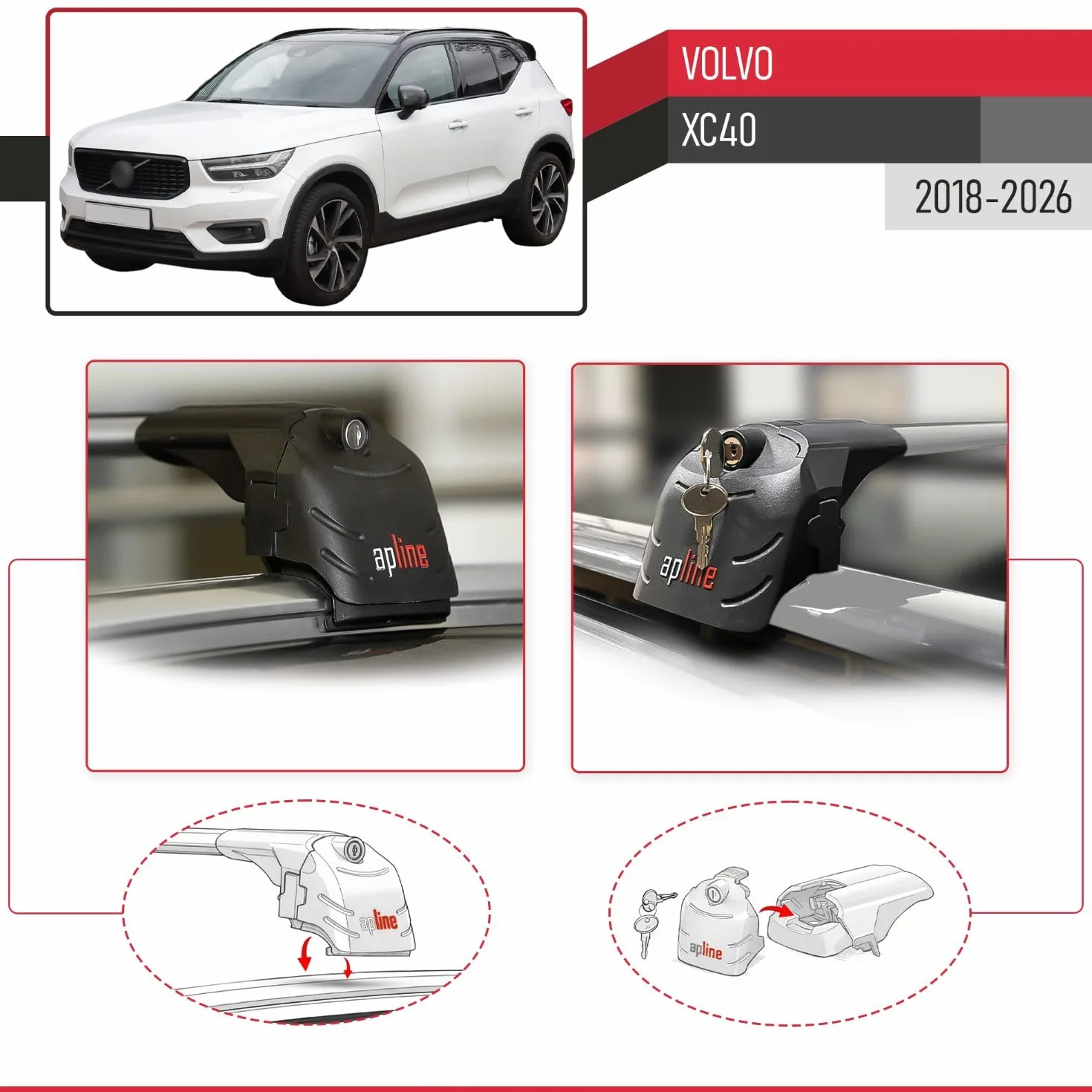 Compatibile con Volvo XC40 2018-2023 Barre Portatutto ACE-2 Portapacchi Barre Tetto GRIGIO