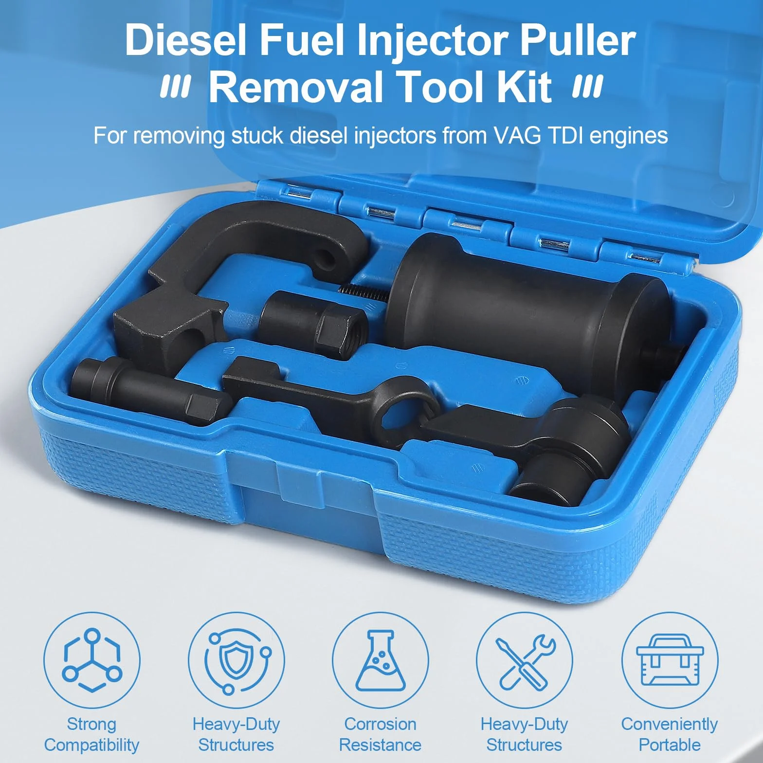 Estrattore Iniettori Diesel Compatibile Audi VW VAG 1.6 2.0 TDi T10402 T10415 con Martello di Scorrimento 5 Adattatori