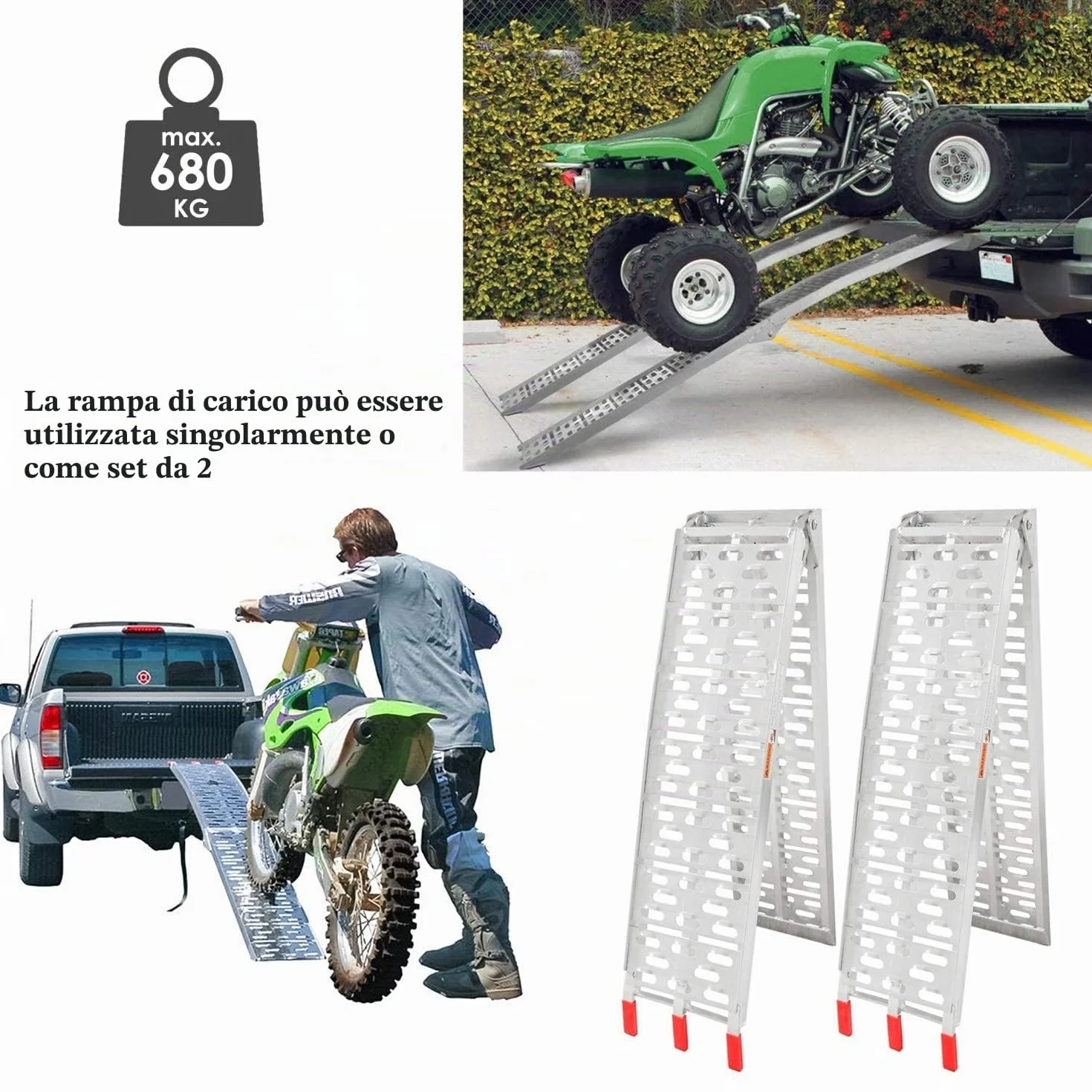 Lospitch Rampa di Carico Pieghevole in Alluminio - 340 kg, Antiscivolo per ATV, Quad, Auto