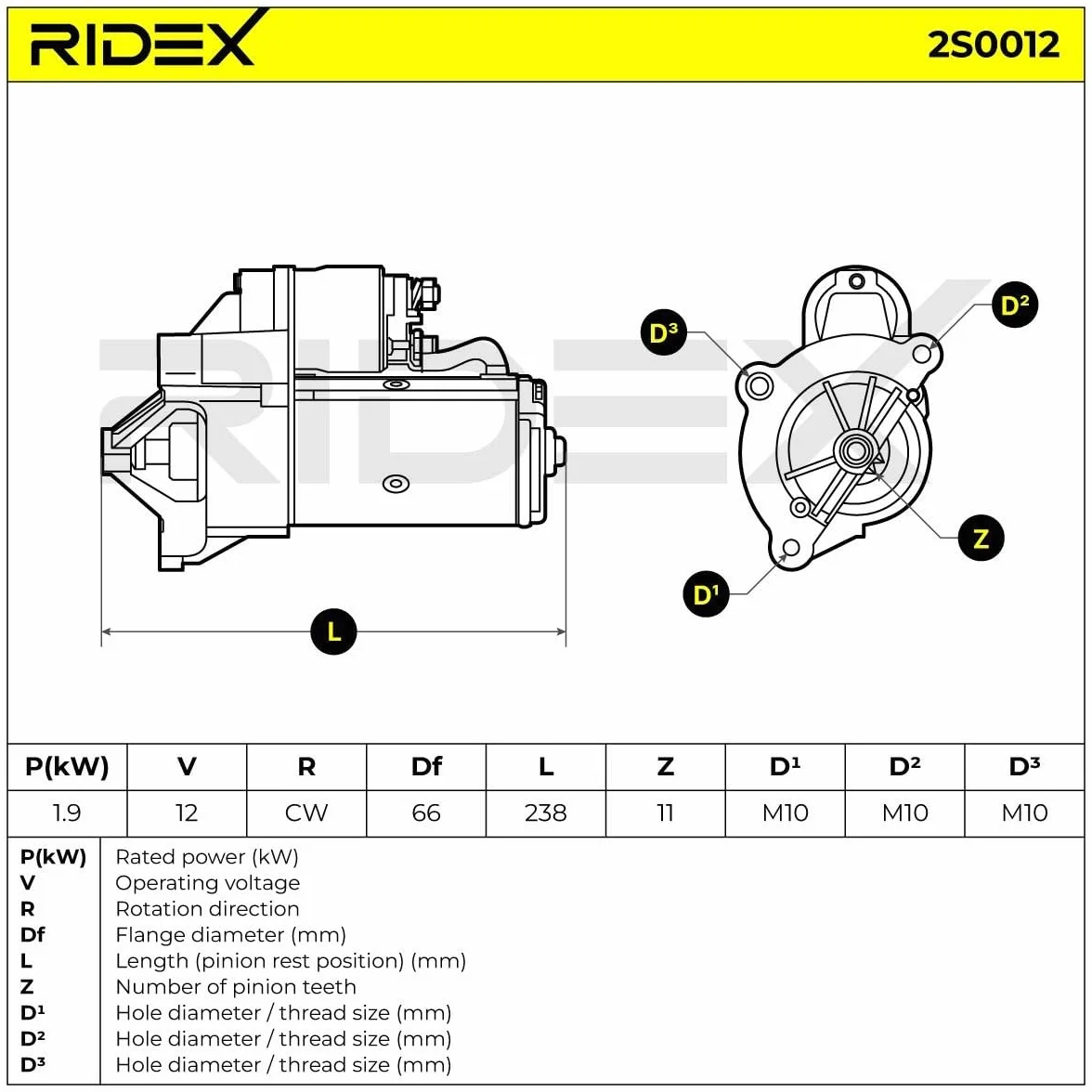 RIDEX 2S0012 Motorino avviamento Compatibilità con OPEL Zafira Life K0