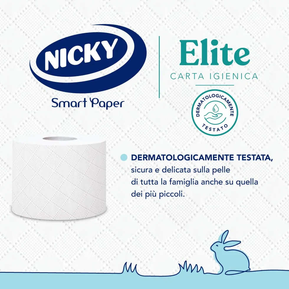 Nicky Elite Carta Igienica 4 Rotoli 170 Fogli 3 Veli Morbida Resistente Dermatologicamente Testata FSC
