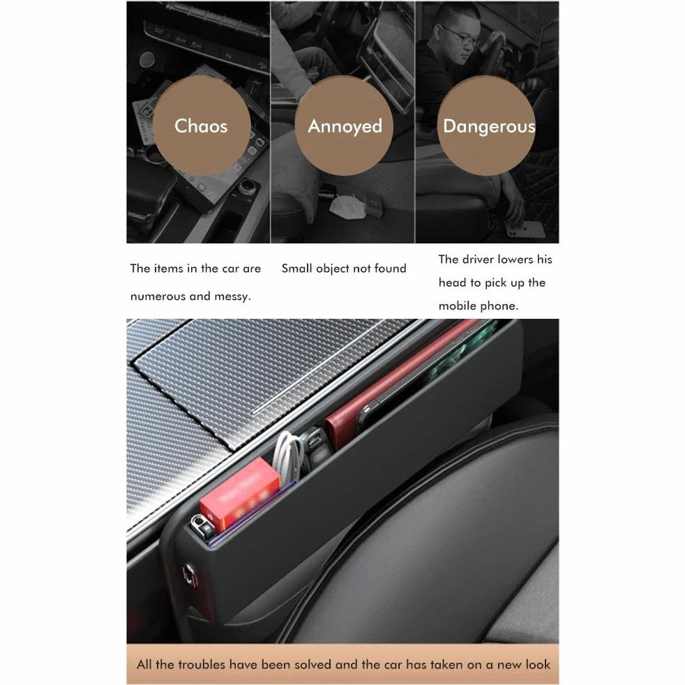 Organizzatore per Console Auto, Organizer per Riempimento Interspazio Seggiolino Auto Organizzatore Multifunzionale per Seggiolino Auto Scatola Portaoggetti Laterale per Console