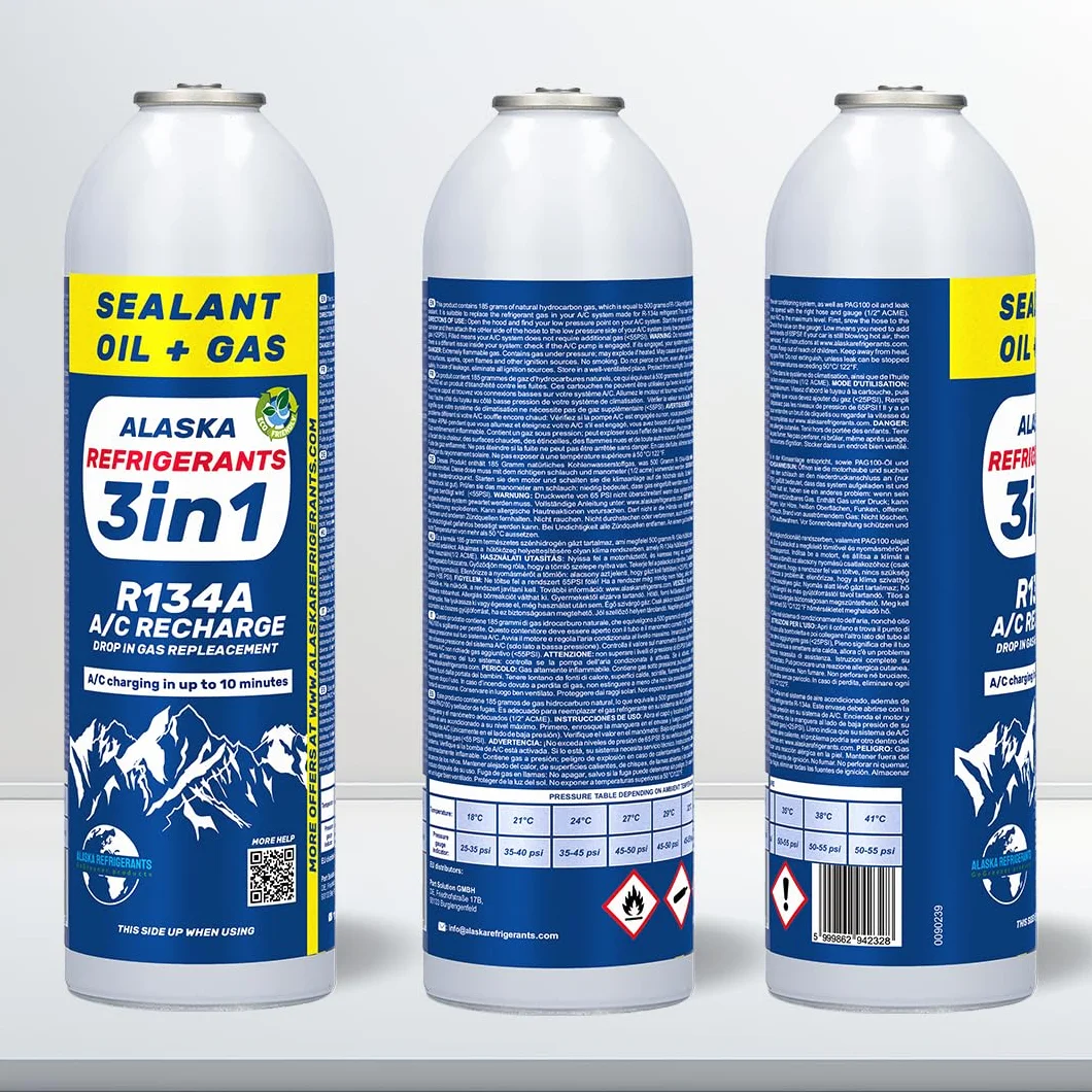 4 x Alaska Refrigerants 3in1 R134a Refrigerante sostitutivo con olio PAG 100 e sigillanti