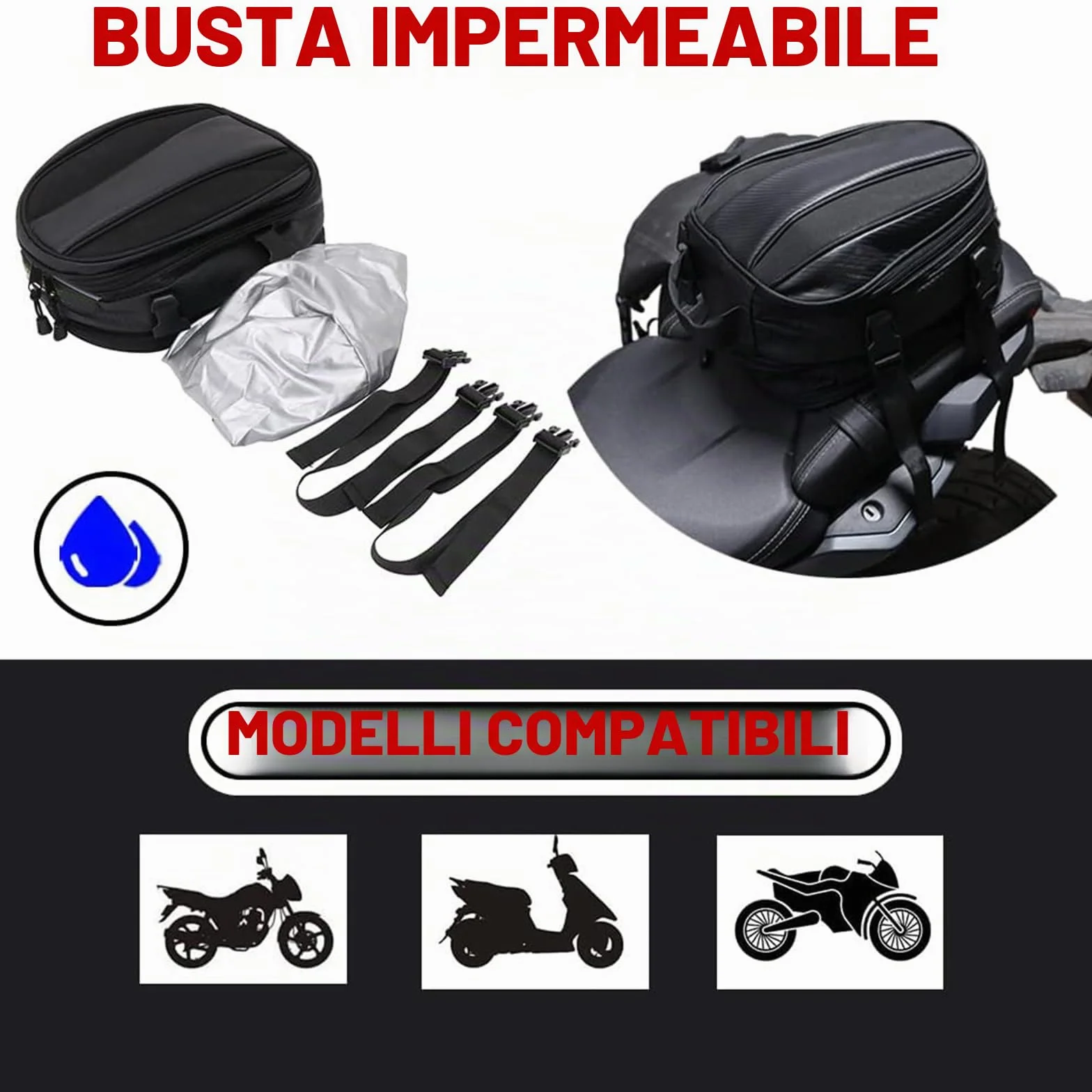 Borsa Moto Posteriore Multifunzione in Pelle Ecologica Poliuretano