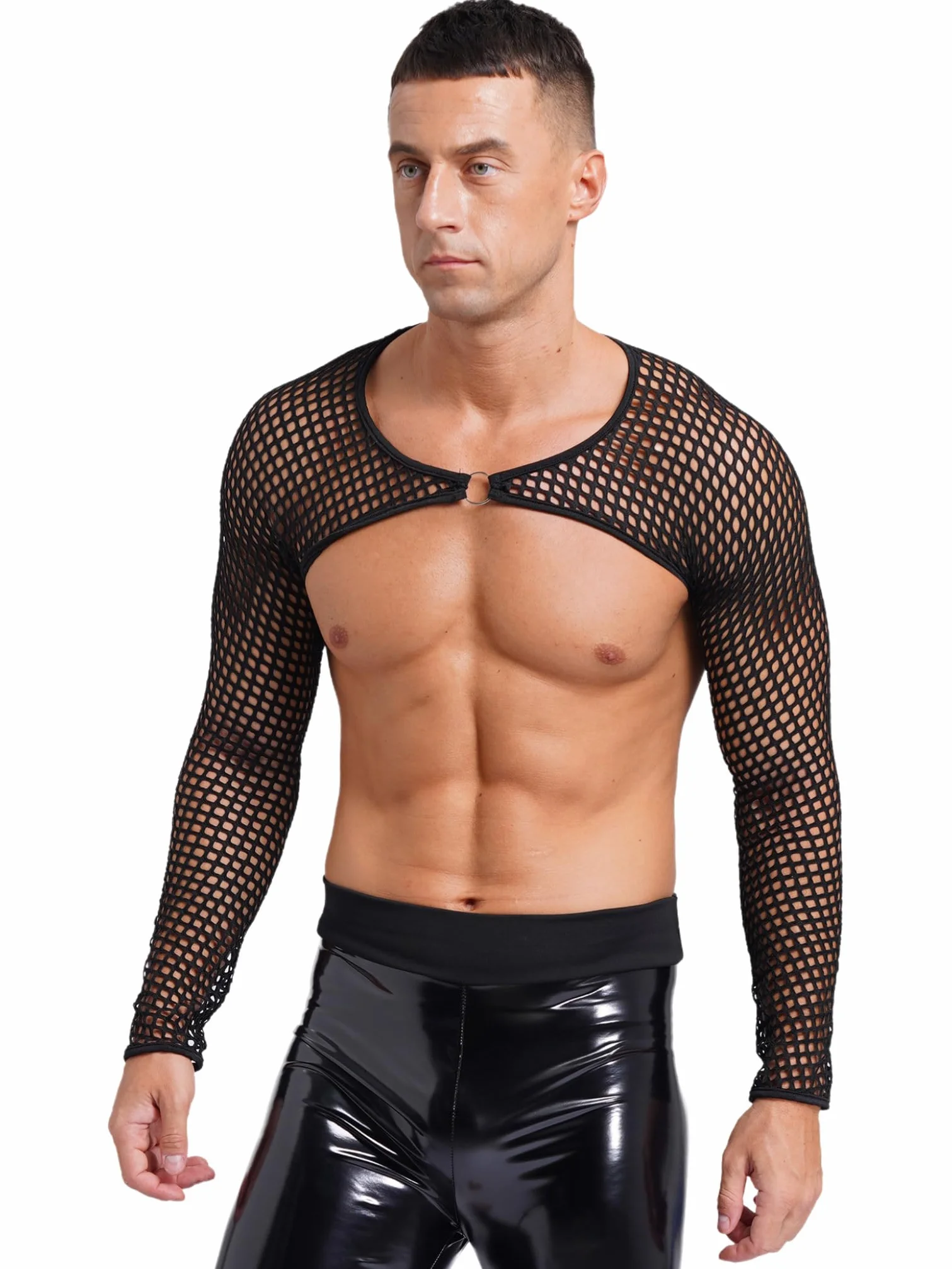 Męskie Lingerie Półprzezroczysta Siateczkowa Koszulka Crop Top Długa Rękaw