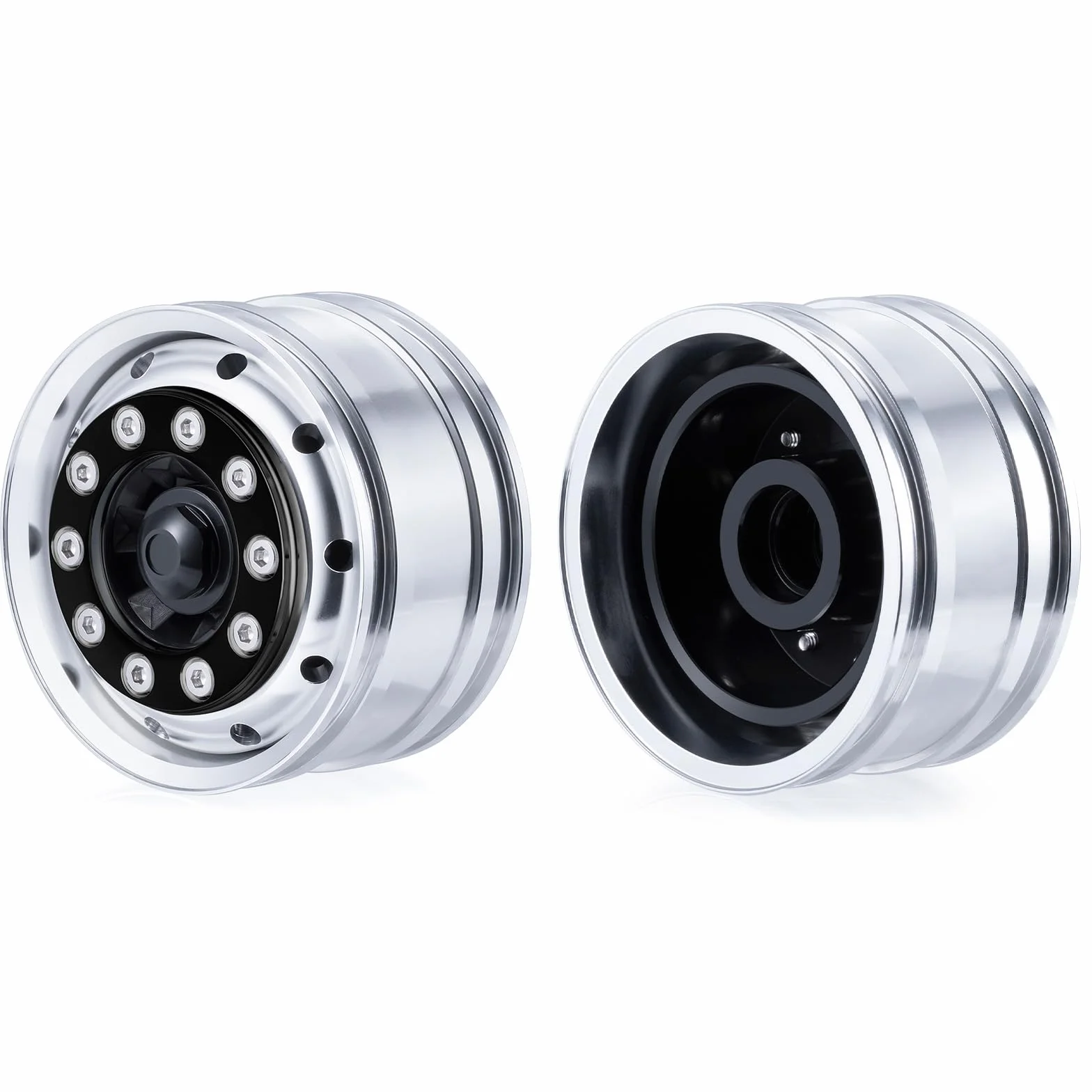 AXSPEED Cerchi anteriori in metallo, 2 pezzi di cuscinetti mozzi ruota per 1:14 Tamiya rimorchio trattore accessori auto (nero)