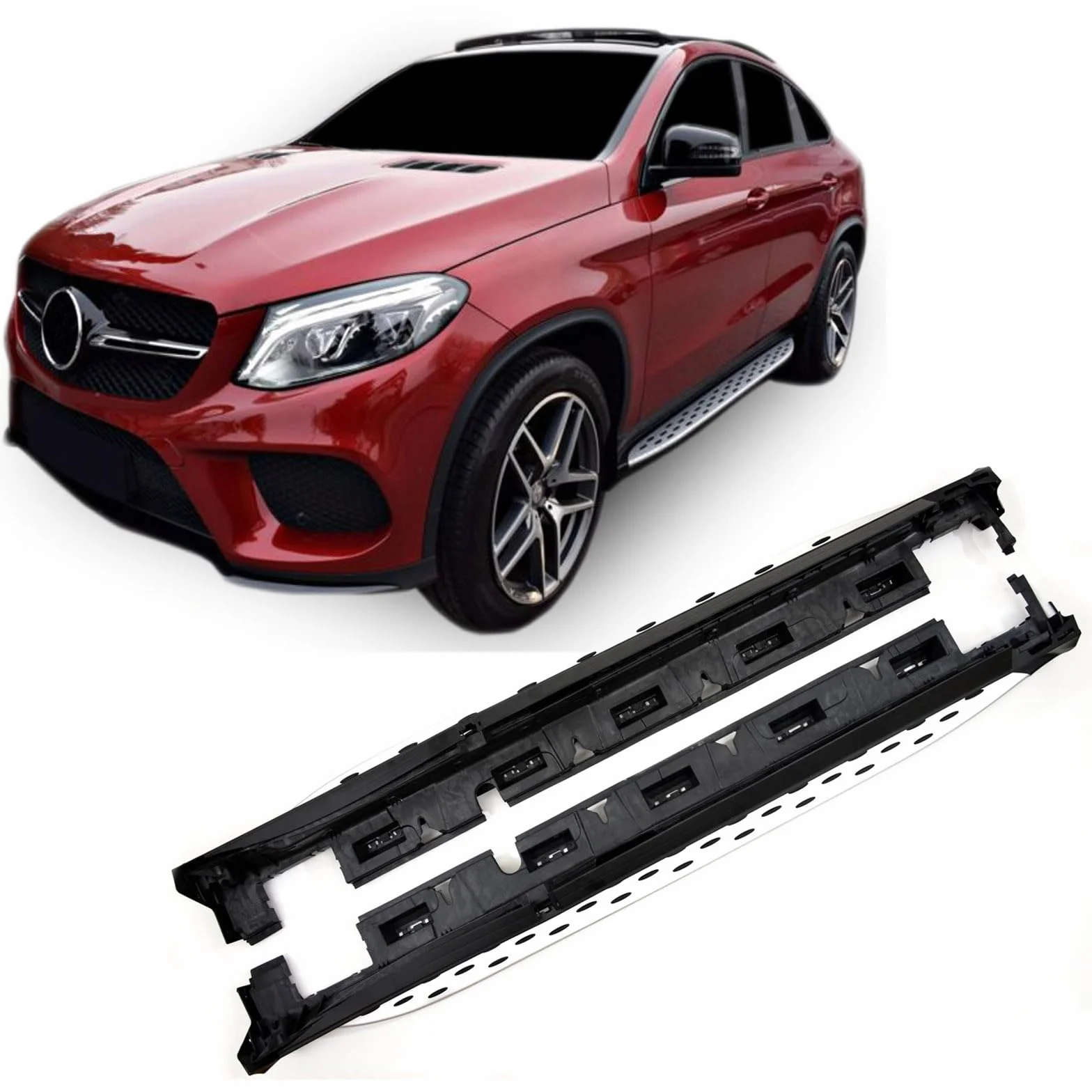 J&J AUTOMOTIVE Pedane Laterali per Mercedes GLE Coupe C292 2016-2019, Sottoporta Minigonne in Alluminio e Plastica ABS, Set Completo con Materiale di Montaggio Incluso