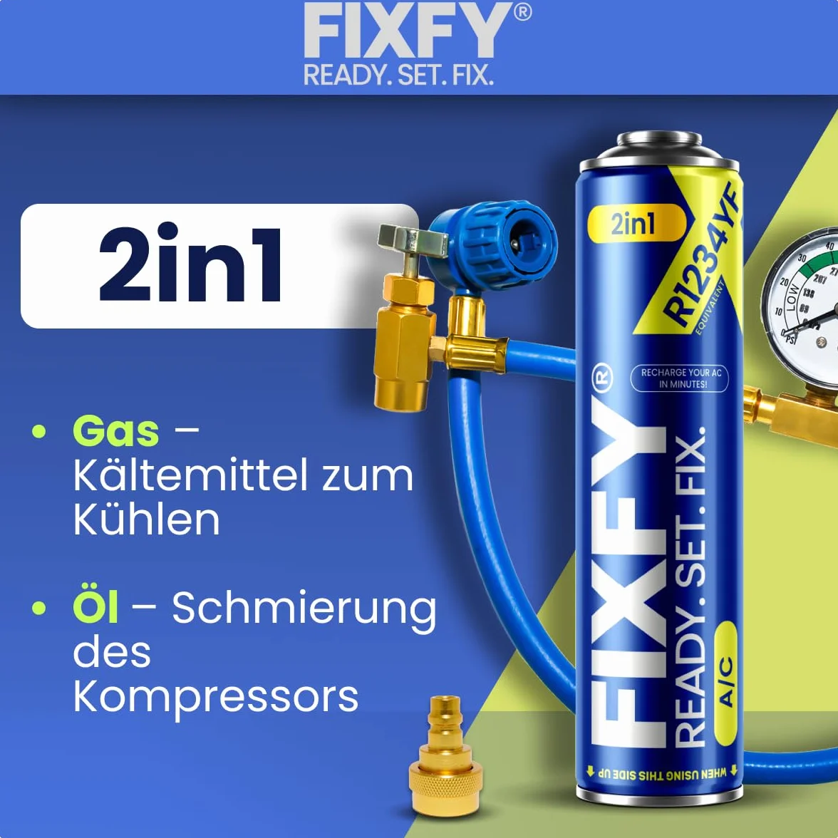2w1 – Sostituzione del refrigerante R1234YF con olio per il riempimento autonomo dell'aria condizionata, 500 ml, compatibile con veicoli dal 2017