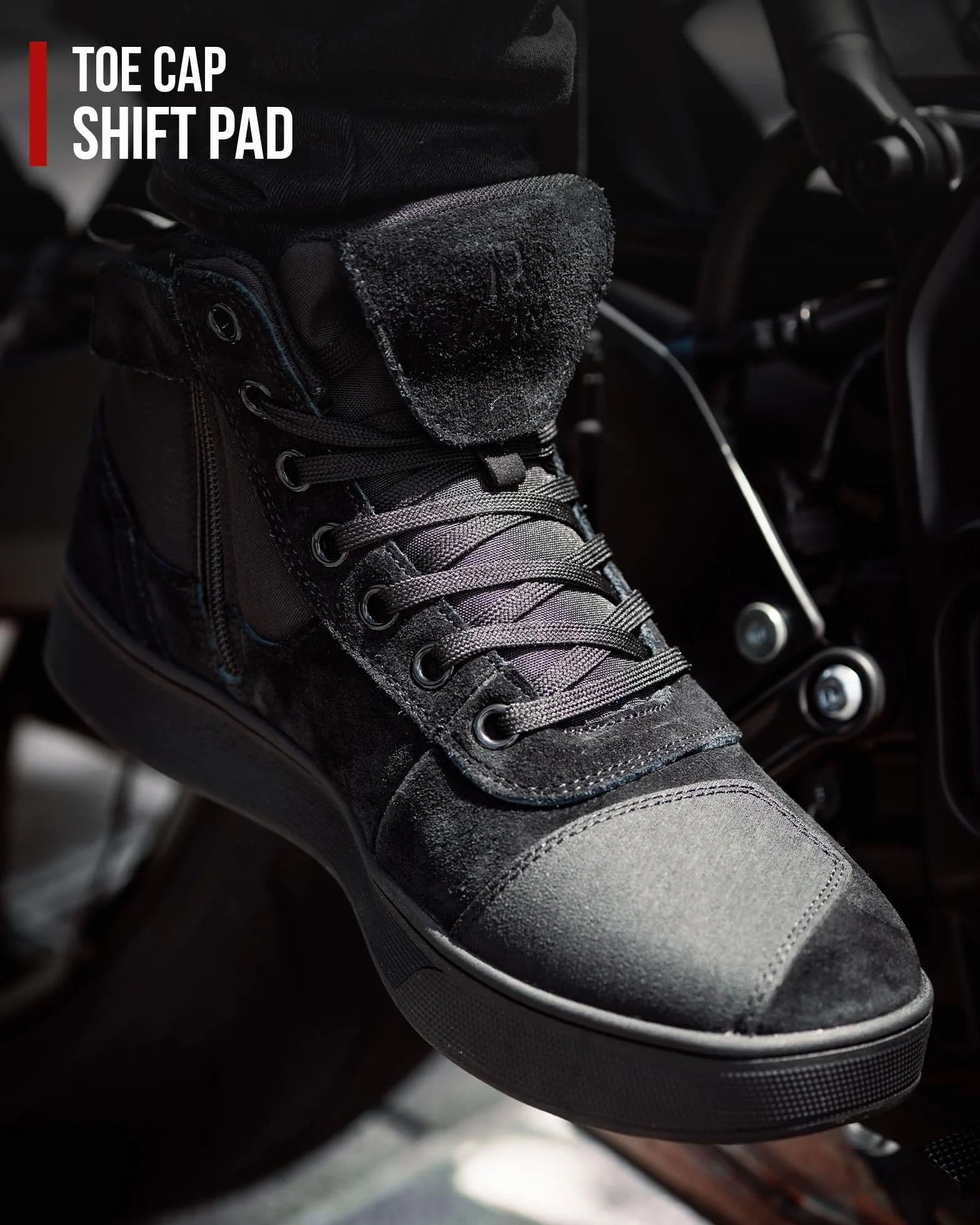 RIDEIRON Scarpe Moto Uomo Donna Conforme CE Stivali Moto,Antiscivolo Rinforzato Suola Ispessita Impermeabili Traspiranti alla Moda con Zip Laterale,Supporto alla Caviglia e Shift Pad Nero 42