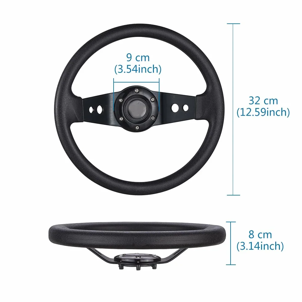 Volante da corsa, Volante Sportivo Universale Volante for auto a 2 razze intenso 320mm diametro universale in pelle di alluminio(Black)