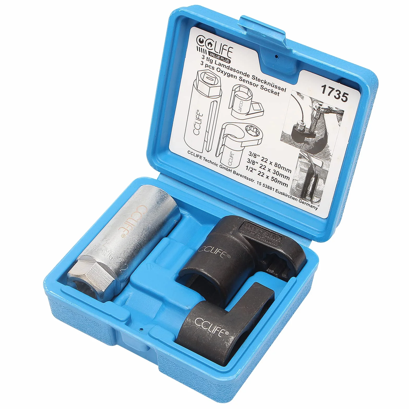 CCLIFE 3 Pezzi Set di Bussola chiavi per smontaggio sonda lambda 1/2" 3/8" Noce sonda lambda sensore ossigeno