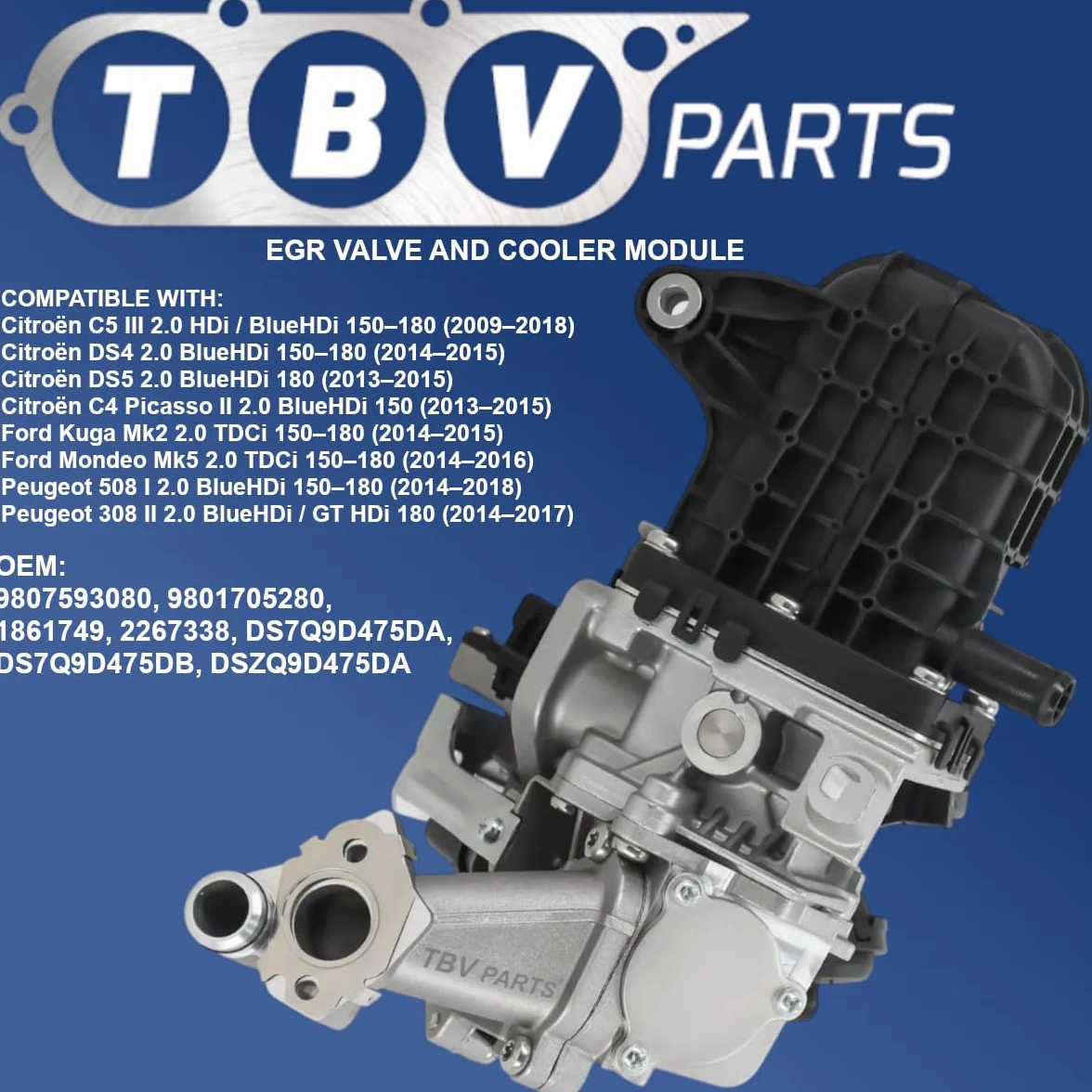 Refrigeratore con valvola EGR 2.0 HDI 9807593080 9801705280 1861749 2267338 DS7Q9D475DA DS7Q9D475DB DSZQ9D475DA 717720158 - Refrigeratore gas di scarico per C5, 508, Mondeo