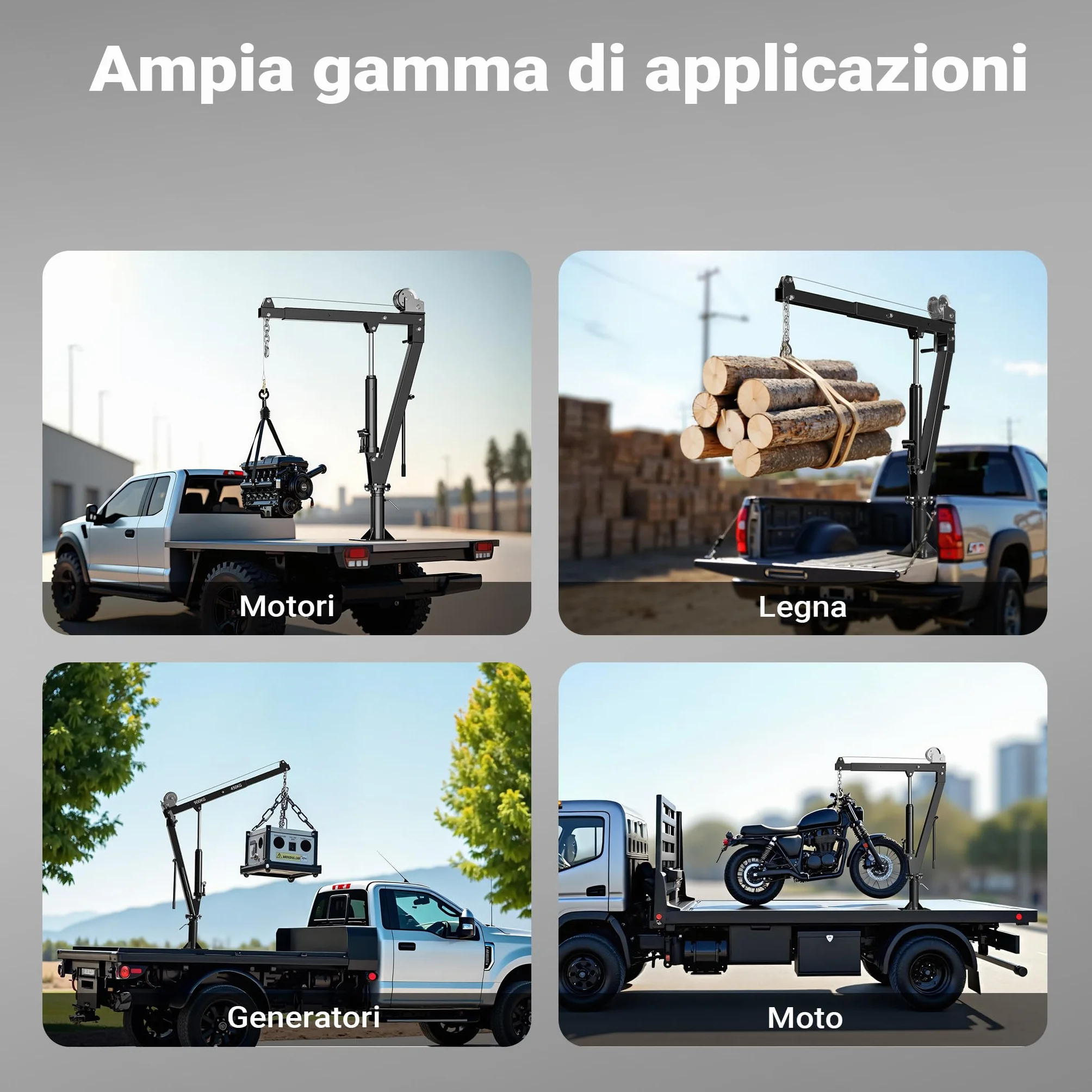 Wiltec Mini gru di sollevamento idraulica con verricello 900 kg 1800 mm girevole 360°
