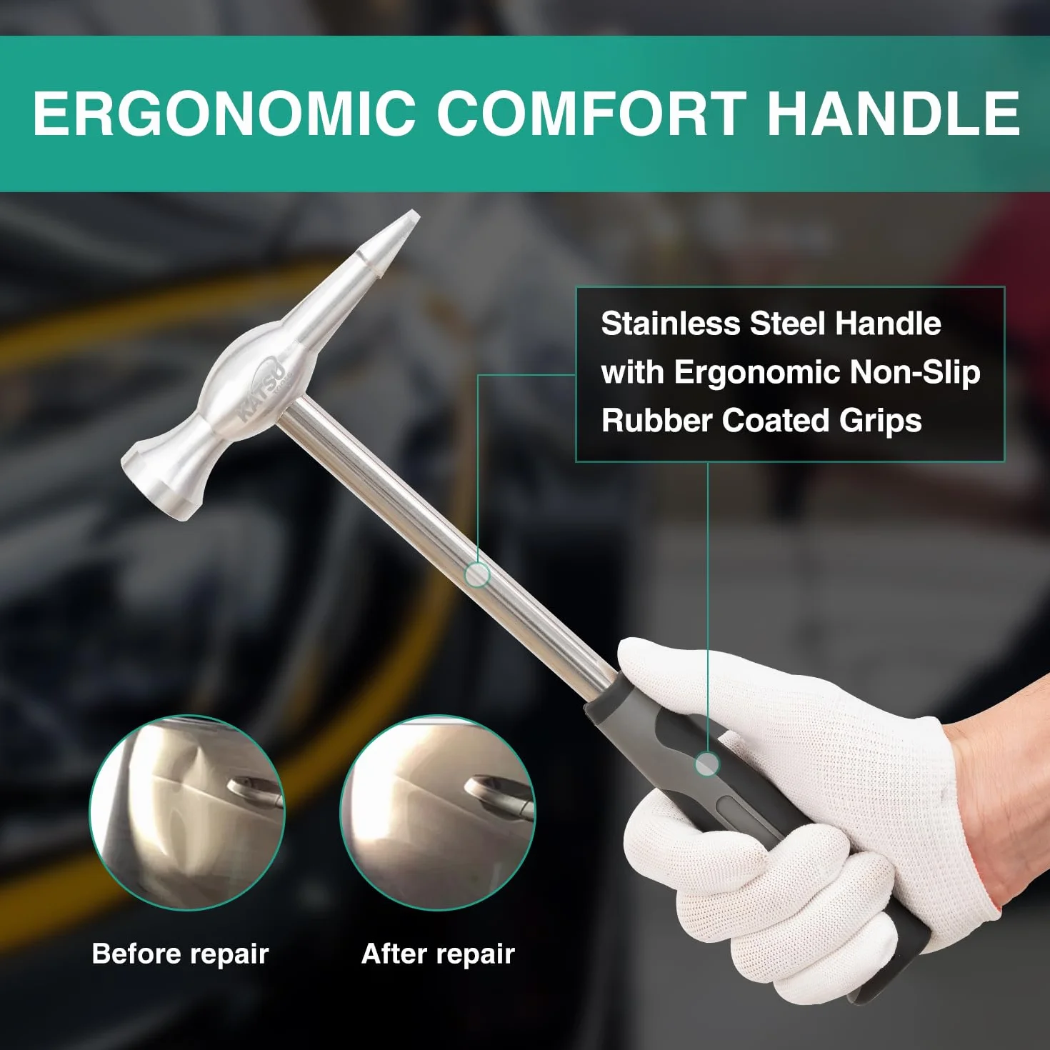 KATSU Tools Set di 7 attrezzi professionali per riparazione ammaccature, in lega di alluminio, carrelli in nylon, leggeri, per la rimozione di ammaccature e carrozzeria, 454232