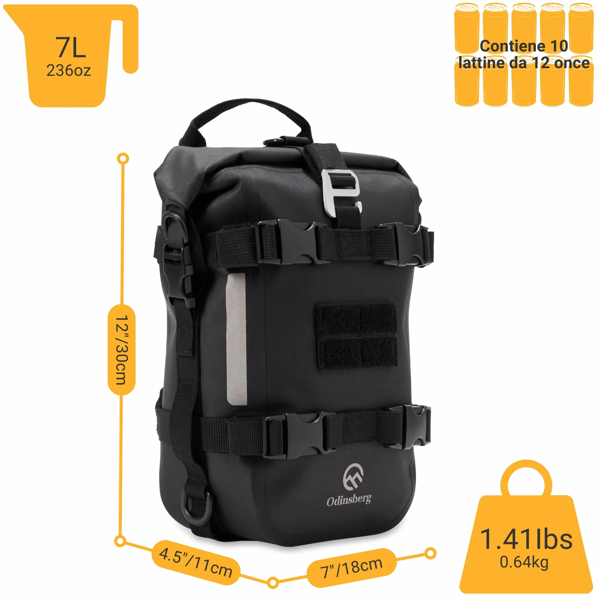 Odinsberg 7L Borsa Impermeabile Moto Posteriore Laterale Sella Drybag Rullo Portapacchi