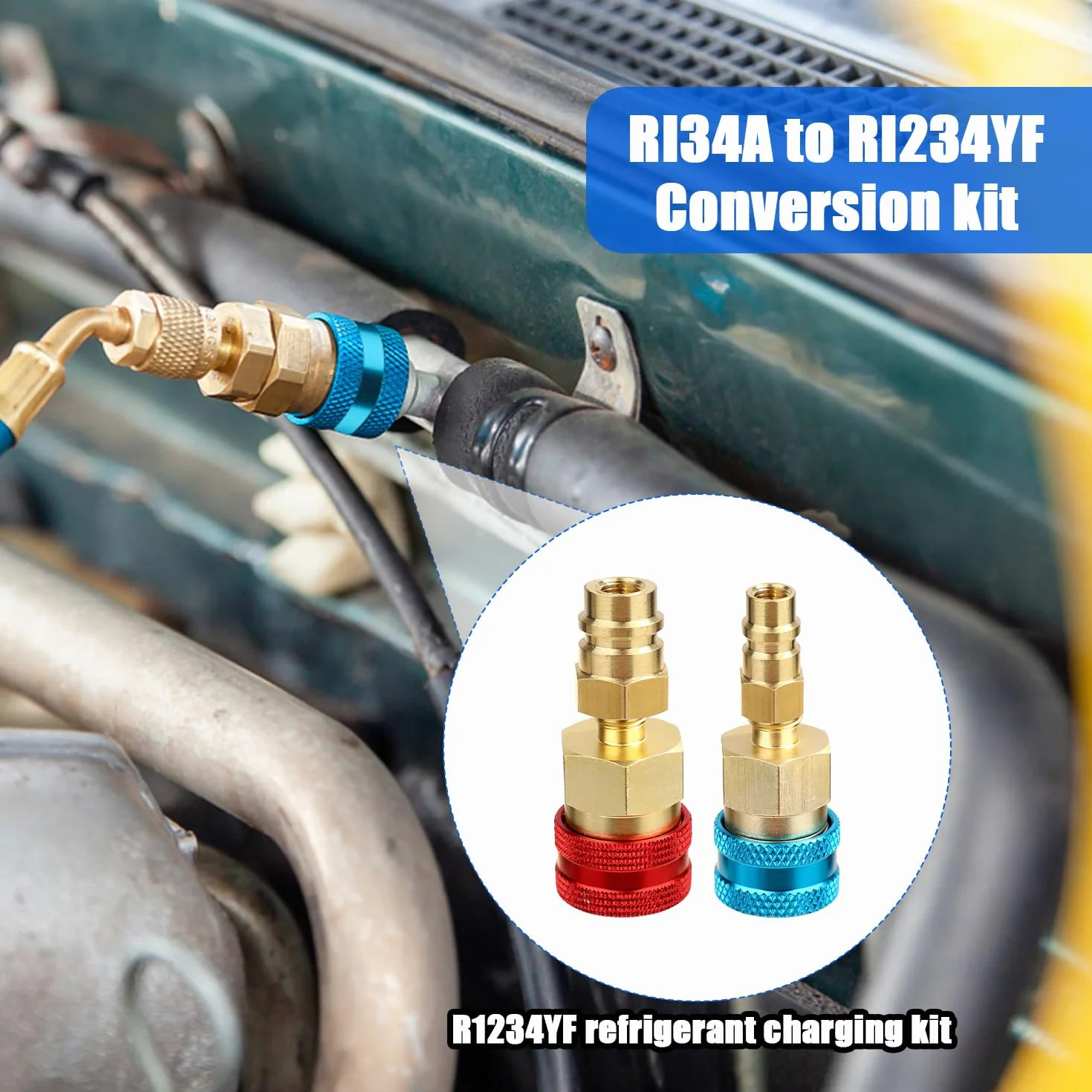 NQEUEPN 4 Pezzi Adattatore da R1234yf a R134a, Kit Adattatore da R1234yf da R1234yf a R134a Lato Alto e Basso Connettore Accoppiatore Rapido da R1234yf a R134a per Refrigerante Condizionatore d'Aria