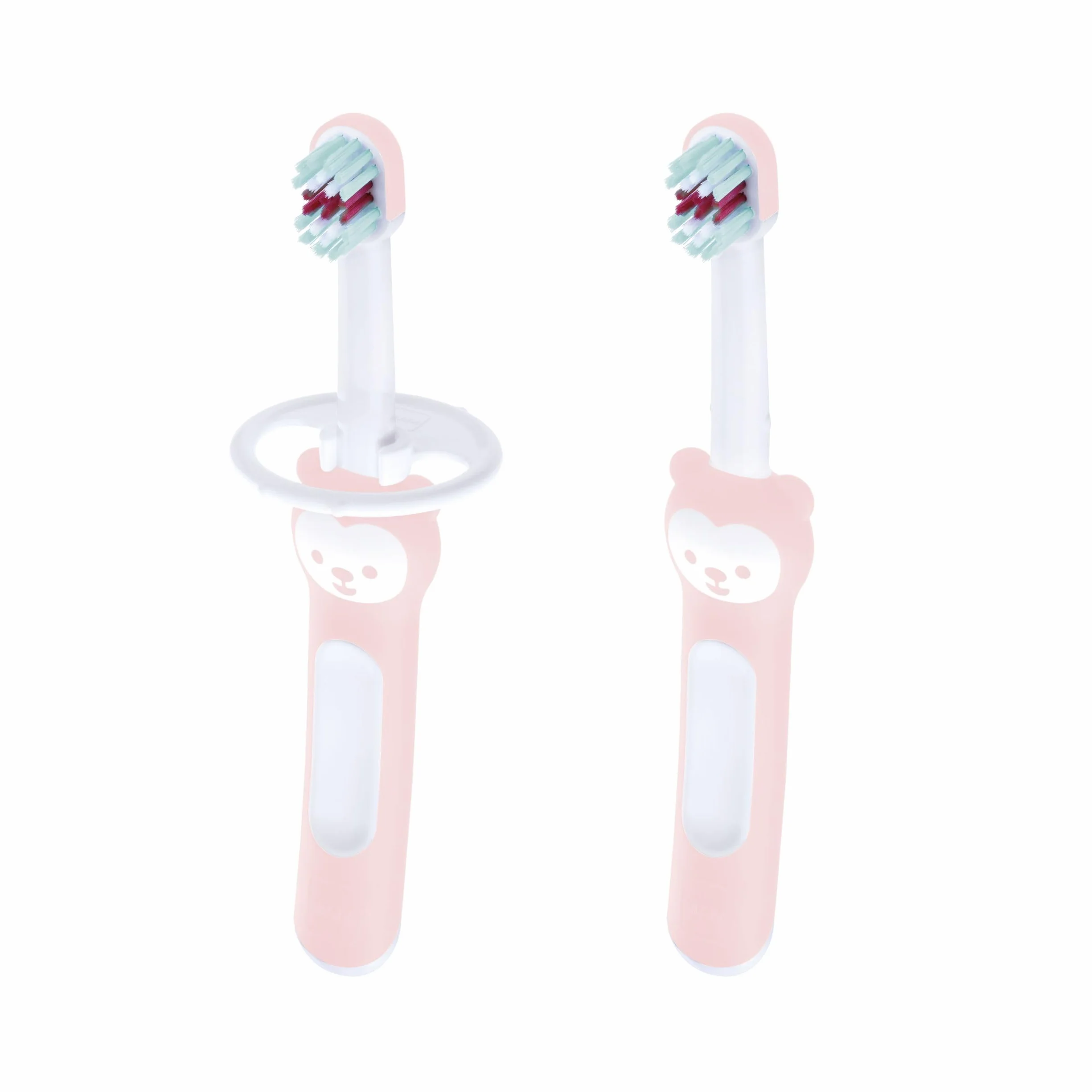 MAM Baby's Brush Set da 2, Spazzolino denti bambini 6+ mesi, Impugnatura antiscivolo, Setole morbide, Rosa