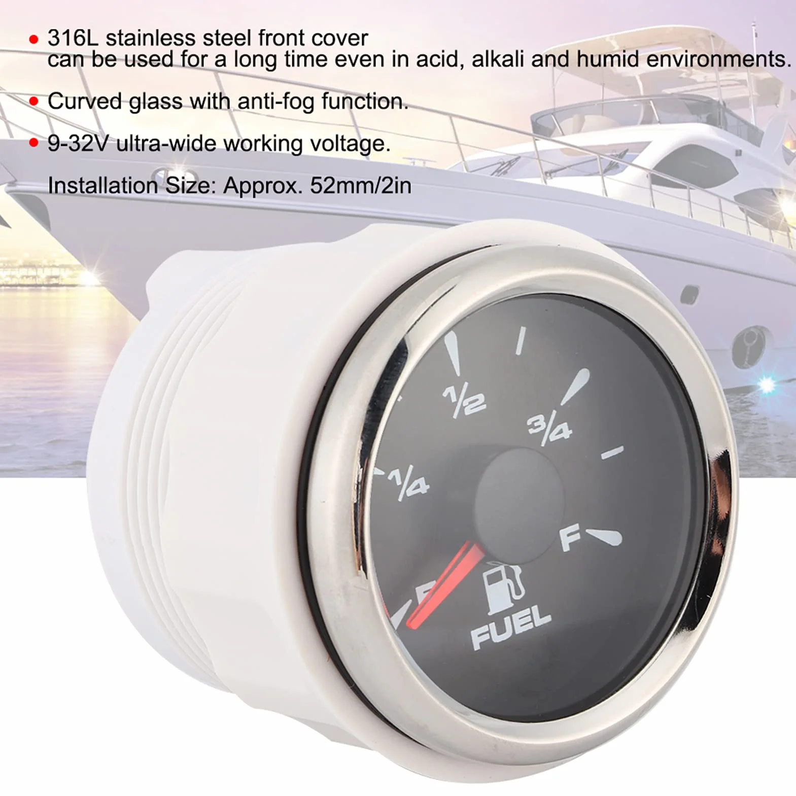 Misuratore di livello del carburante 2 in 1 con display digitale e retroilluminazione a 8 colori, per moto, auto e yacht a 12 V/24 V; misuratore di carburante in vetro antifog in (Copertura argentata