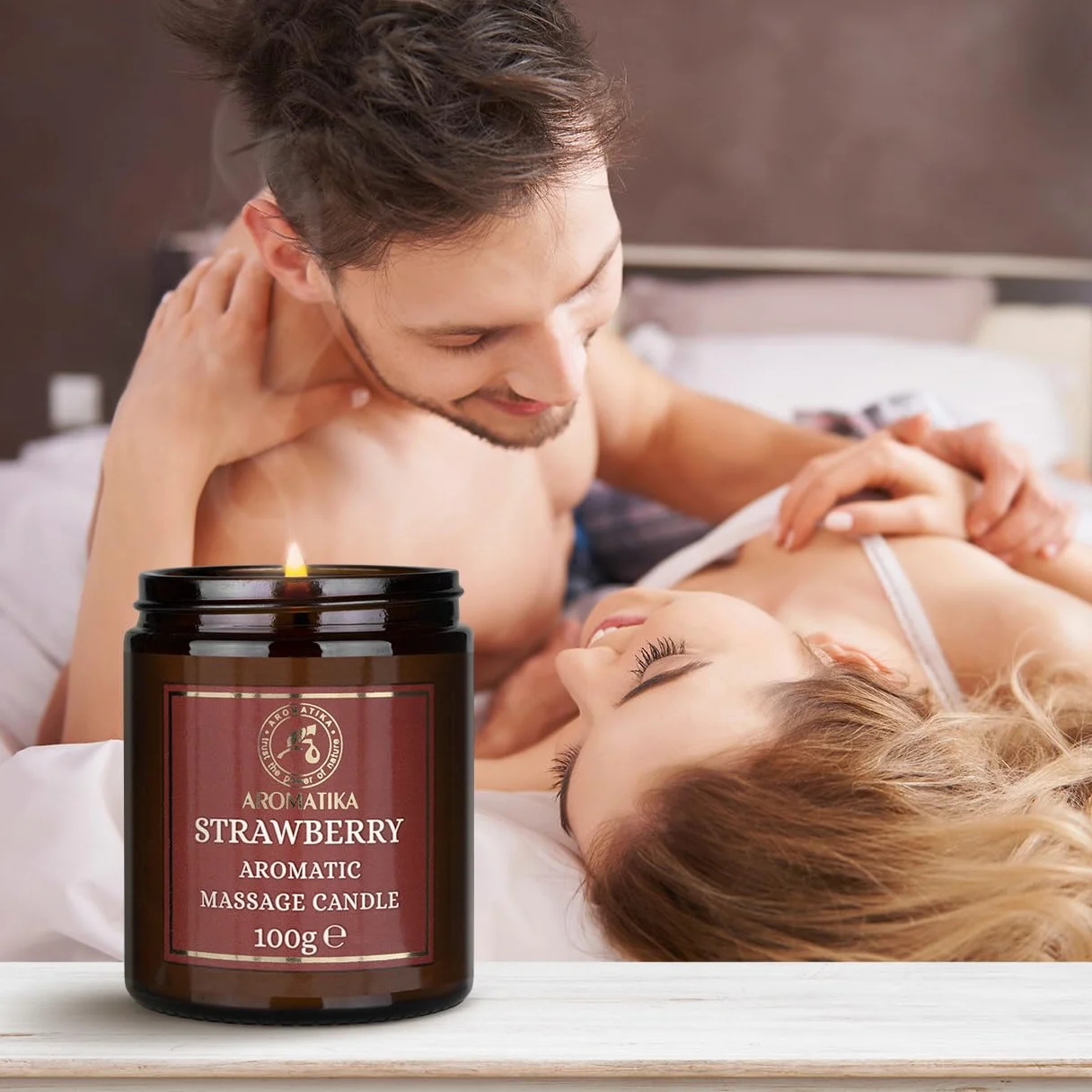Candela da Massaggio Fragola 100g - Cera di Soia - Oli di Cocco e Mandorle - Vaniglia - Massaggio Rilassante - Aromaterapia