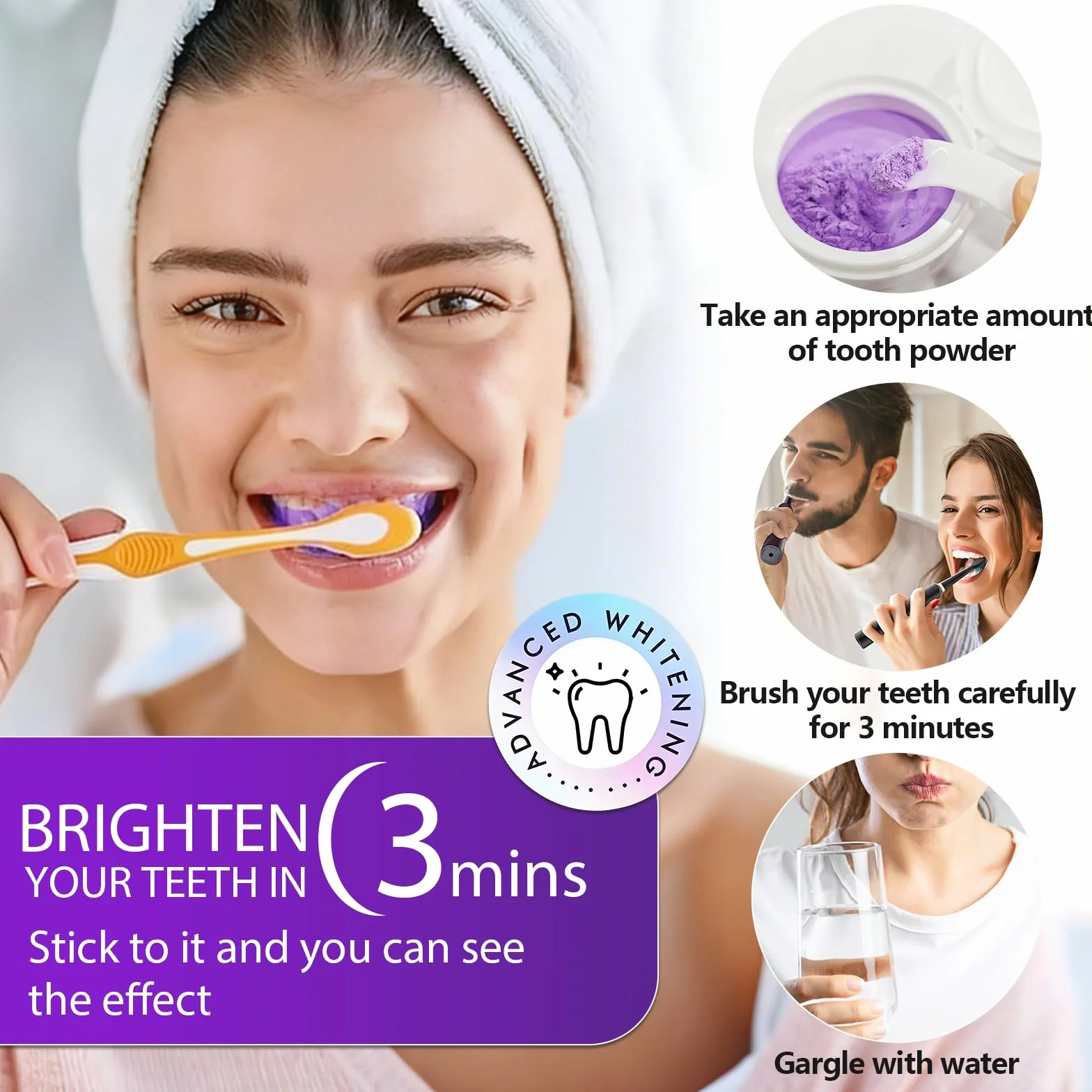 Polvere Sbiancante per Denti 50g, Immediato, Rimozione Macchie Profonde (viola)