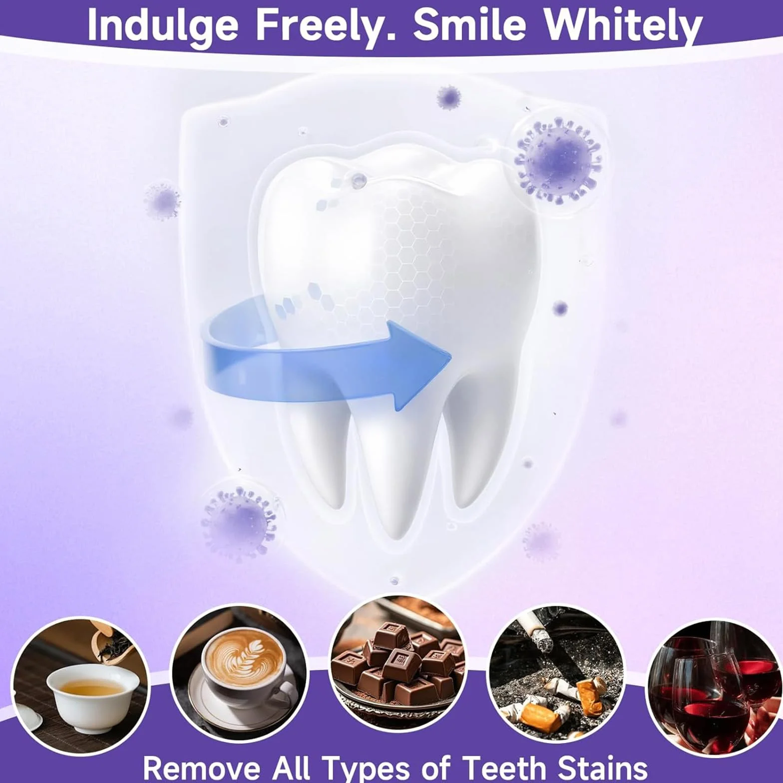 Strisce Sbiancanti Viola 7 Trattamenti Sicuro per lo Smalto Dentale Senza Sensibilità