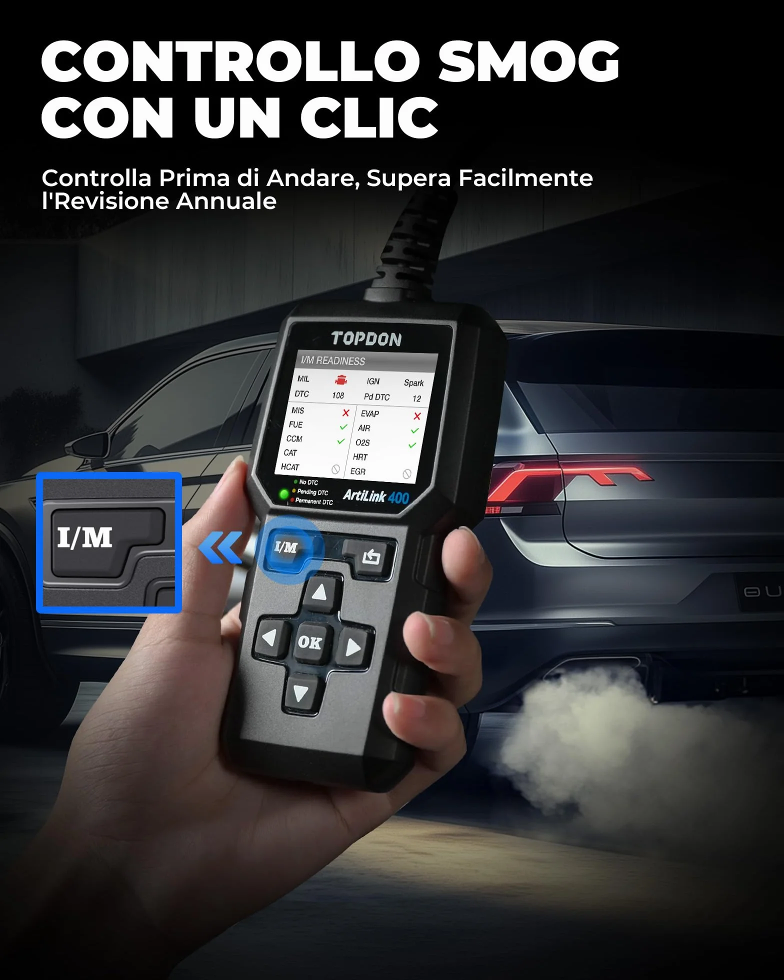 TOPDON AL400 OBD2 Diagnostico per Auto, 10 Modalità, Schermo 2.4 Pollici TFT