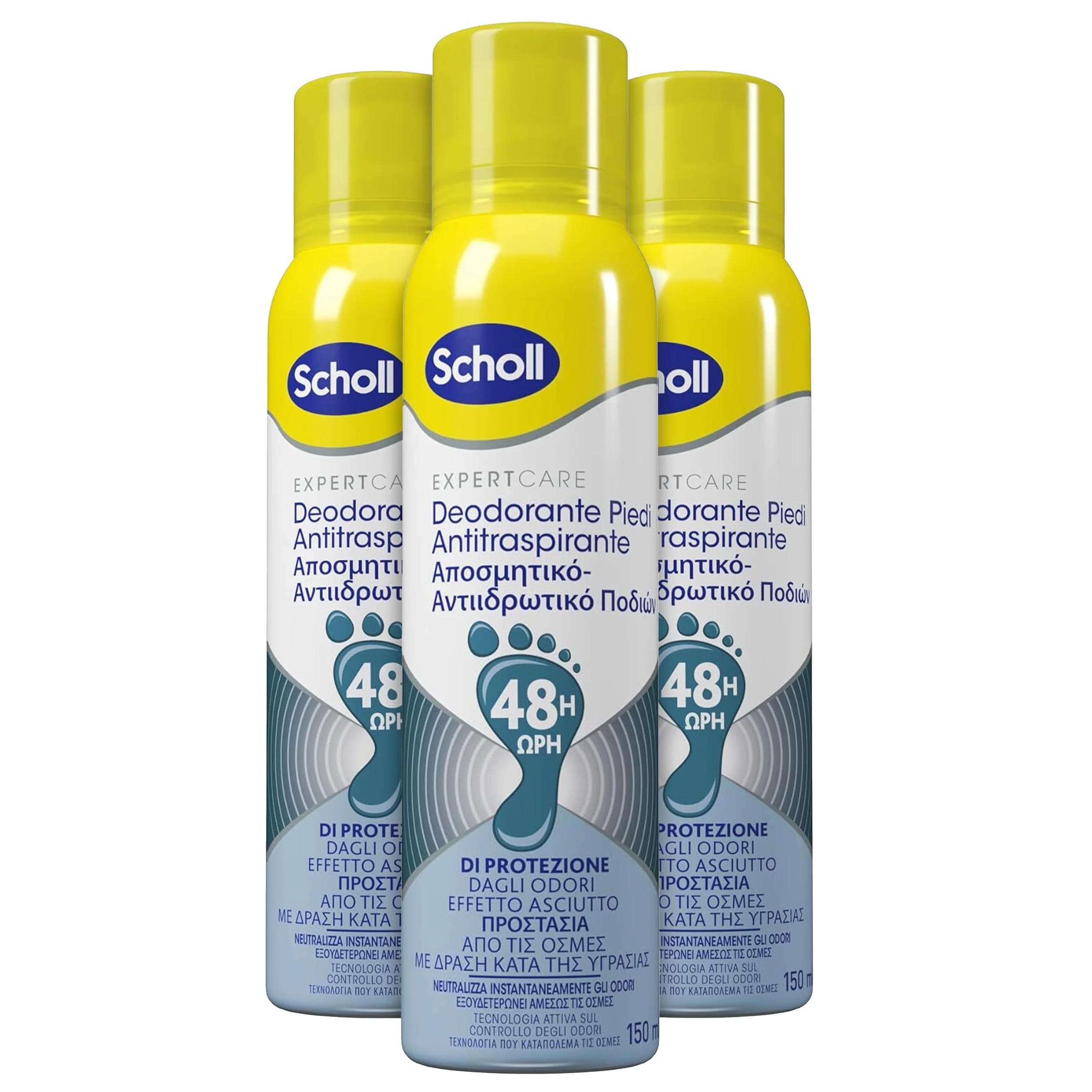 Dr. Scholl's ExpertCare Deodorante Spray Piedi Antiodore 48h 3x150 ml
