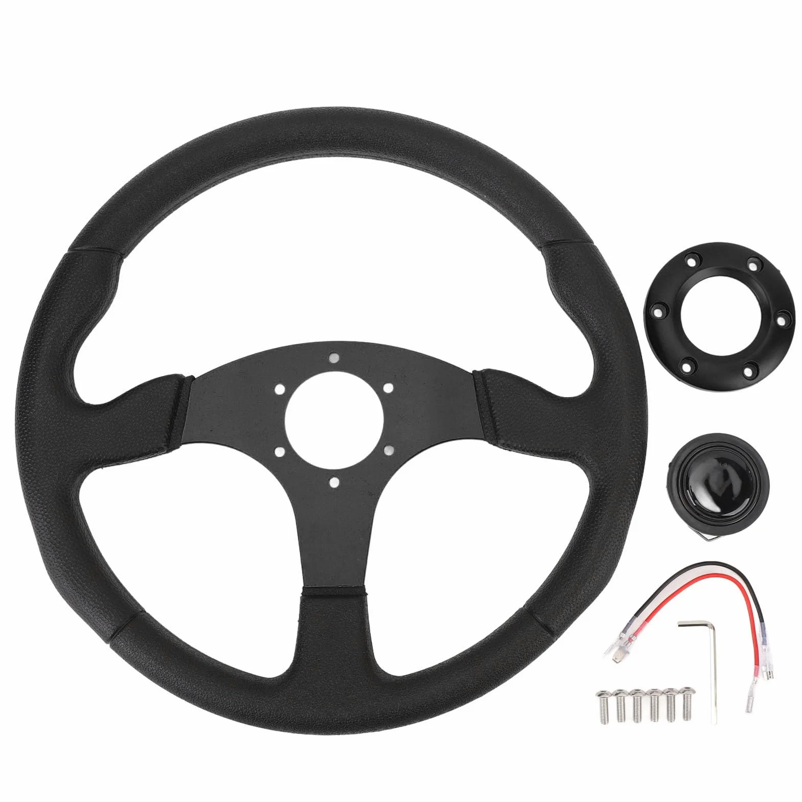 KIMISS Volante 14 Pollici Universale in Pelle PU con Telaio in Alluminio, Design Sportivo per Modifiche Auto, Impugnatura Confortevole e Resistente, Adattatore per a 6 fori. (BLACK)