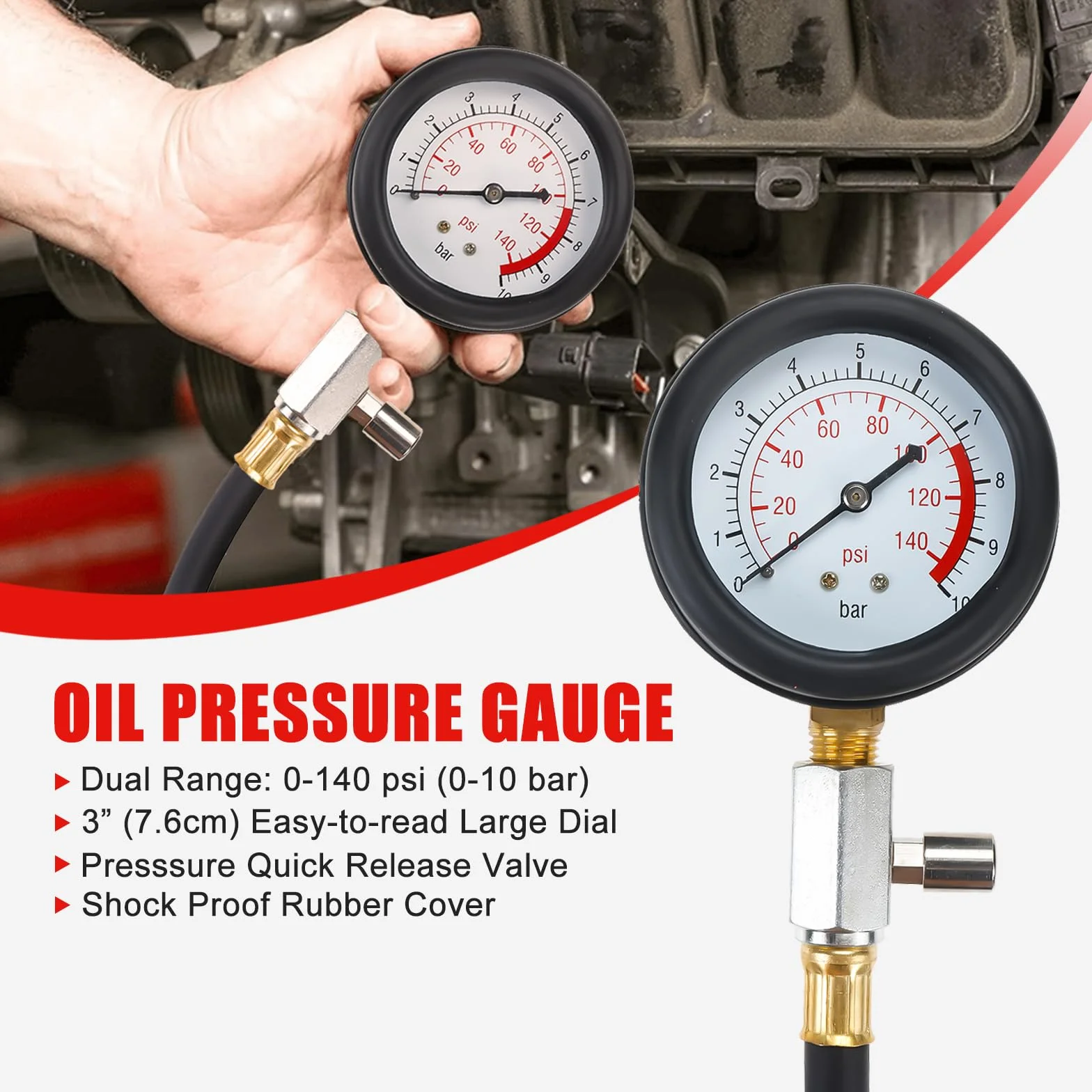 BOOMSTART Set di misuratori di pressione dell'olio motore, set di test diagnostici con 10 adattatori per moto, auto, camion, furgone