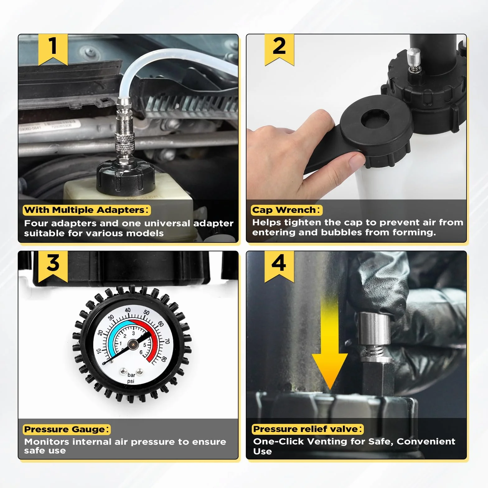 Spurgo freni 3L Set sostituzione liquido freni auto con contenitore aspirazione 1L 4 adattatori universali