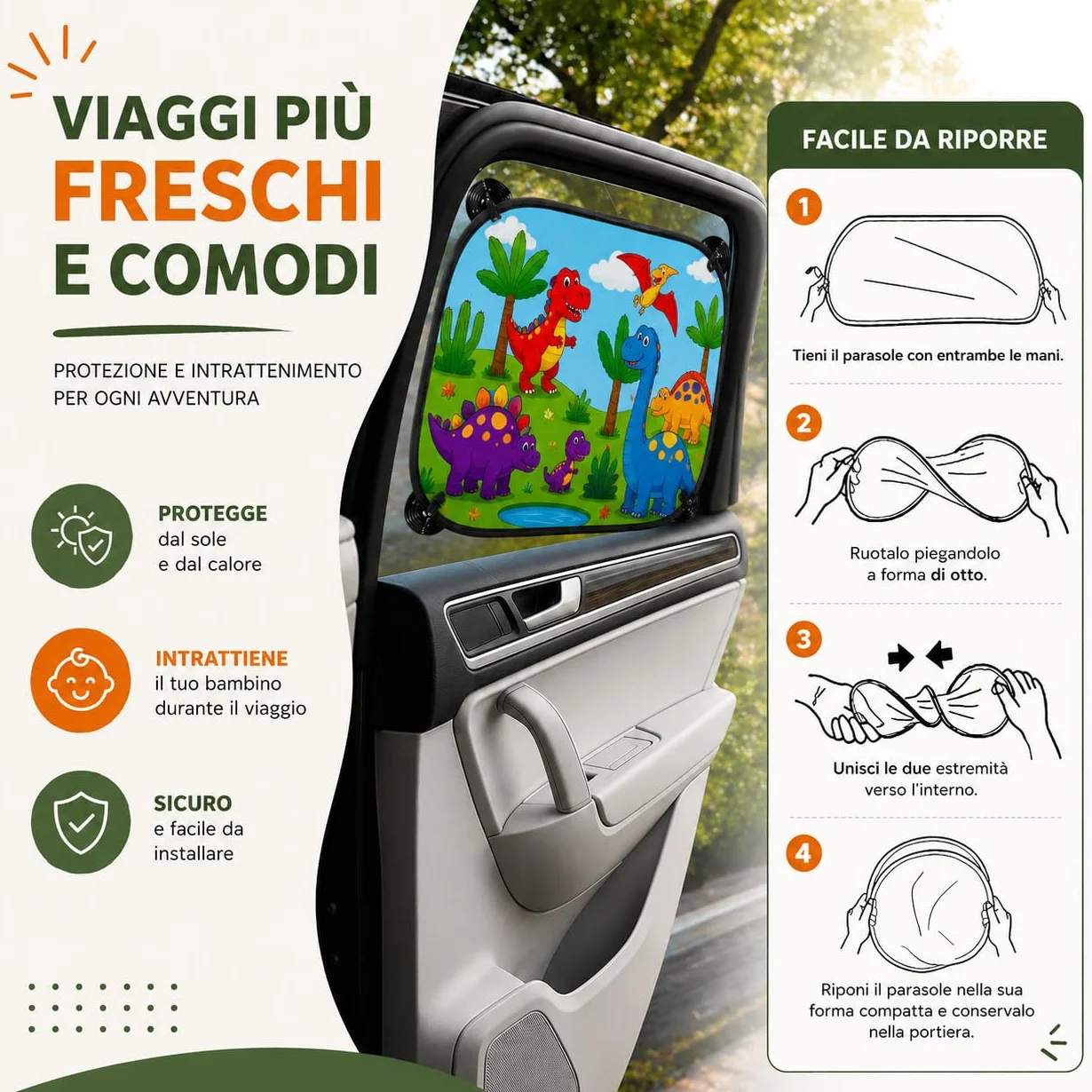 Parasole Auto Bambini 2 Pezzi 44x38 cm Protezione UV Pieghevole Universale Anti Calore Animali Giungla