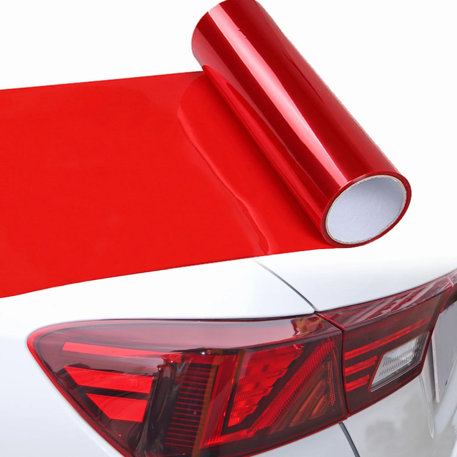 Pellicola per fari dell'auto, 120 x 30 cm, pellicola colorata rossa trasparente, autoadesiva, per fanali posteriori, per fendinebbia