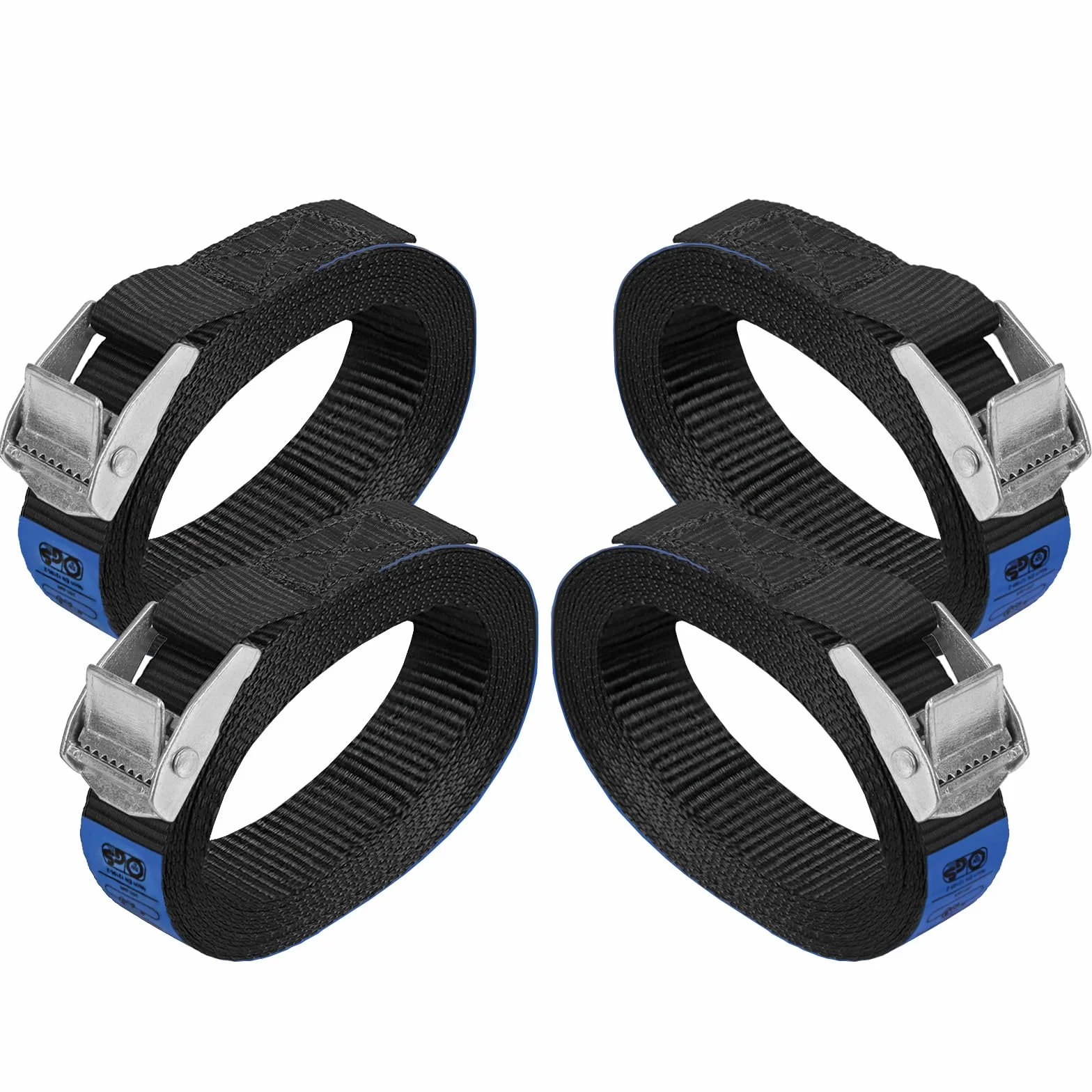 Cinghie di tensione con fibbia 250 kg DIN EN 12195-2 4 pezzi 2.5 cm x 1 m Nero