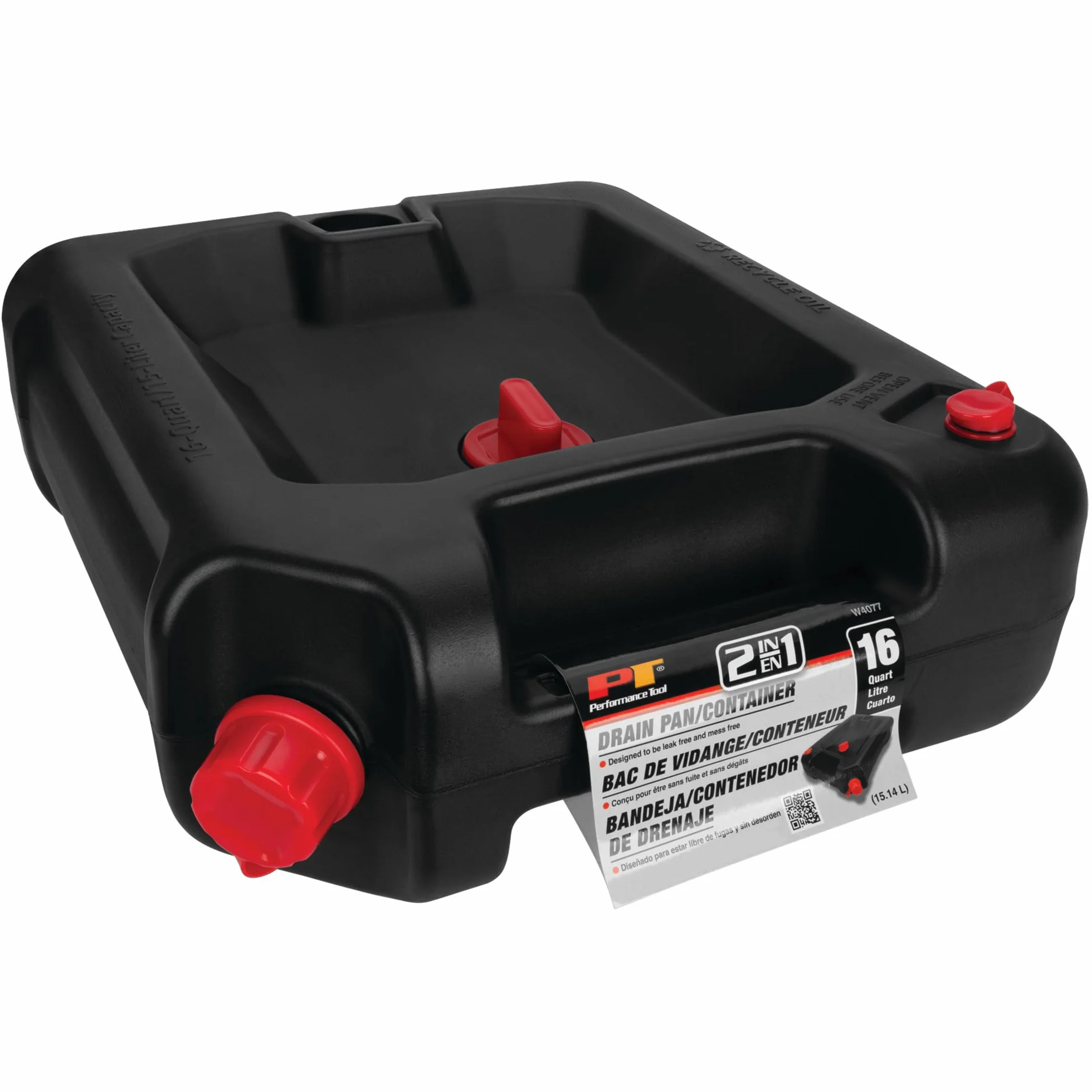 PERFORMANCE TOOL W4076 Contenitore di Scarico dell'olio da 16 Litri, pozzo di Scarico Profondo, Maniglie Integrate, guarnizioni in Gomma di Tenuta, Nero