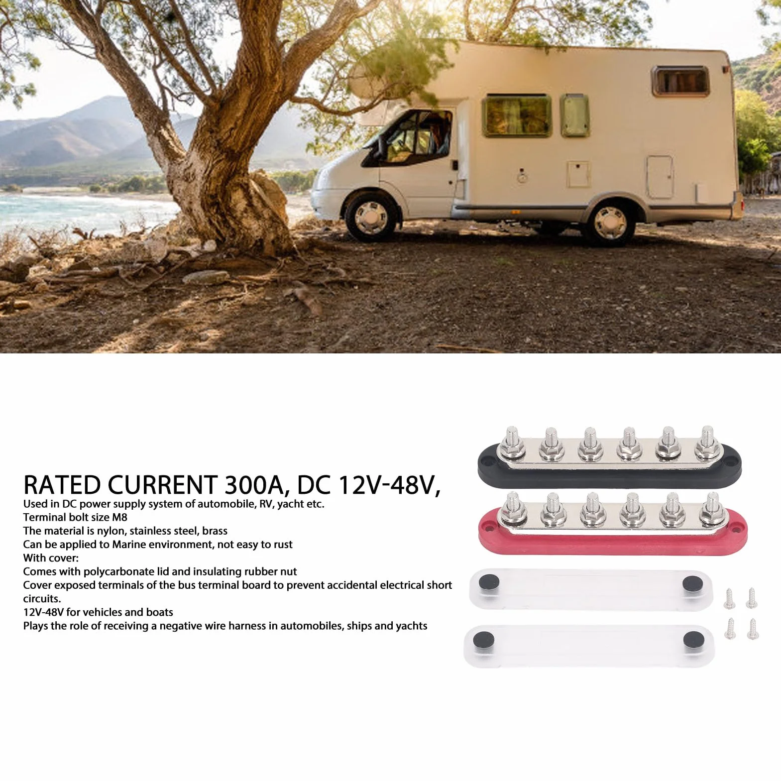 2 Pz M8 300A Bus Bar Piatti in Ottone Terminali in Acciaio Inossidabile Blocco di Distribuzione Dell'alimentazione per Automobili Auto Barche Navi