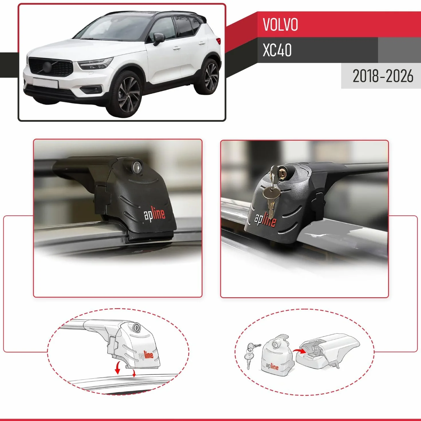 Compatibile con Volvo XC40 2018-2023 Barre Portatutto ACE-2 Portapacchi Barre Tetto NERO