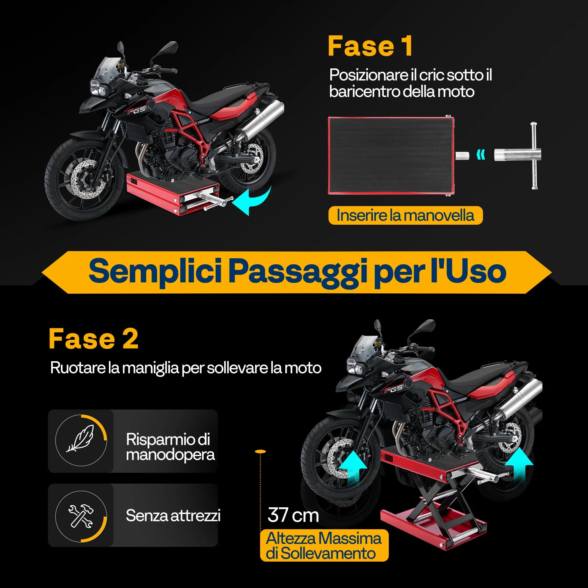 VIVOHOME Sollevatore Moto Altezza Regolabile Centrale a Forbice, Ponte Sollevatore in Acciaio Alzamoto 500kg Capacità per Auto ATV Motocross Riparazione Garage Rosso