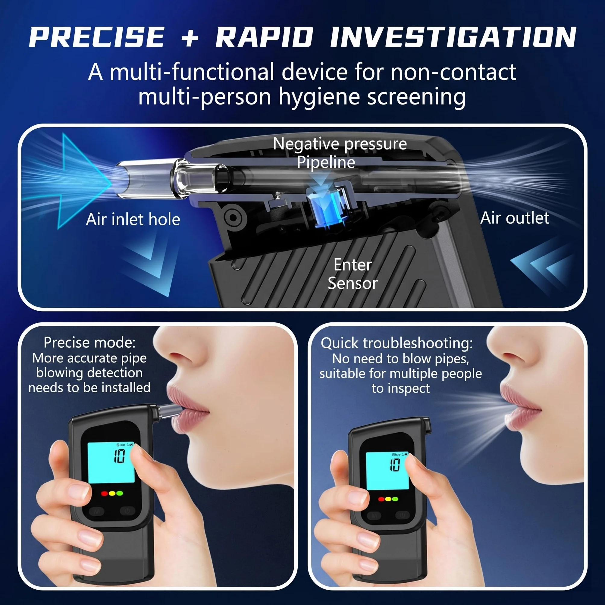 Etilometro Portatile Certificato GemCoo 3 Secondi Schermo LED Doppia Modalità Test Rapido Precisione 10 Bocchini