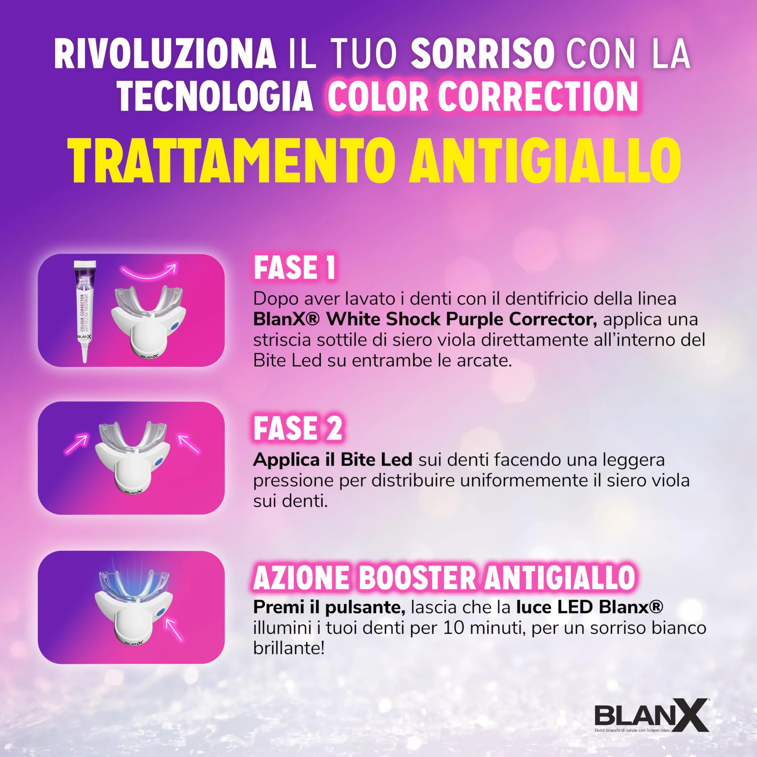 BlanX White Shock Purple Corrector Trattamento Sbiancante Antigiallo 20ml con Bite a Luce LED